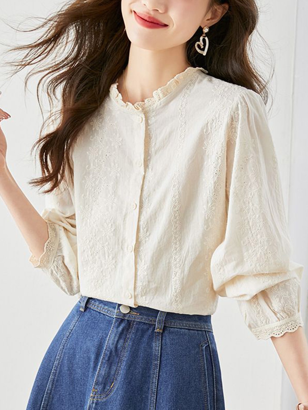 

StyleCast Women Mandarin Collar Cotton Shirt Style Top, Off white