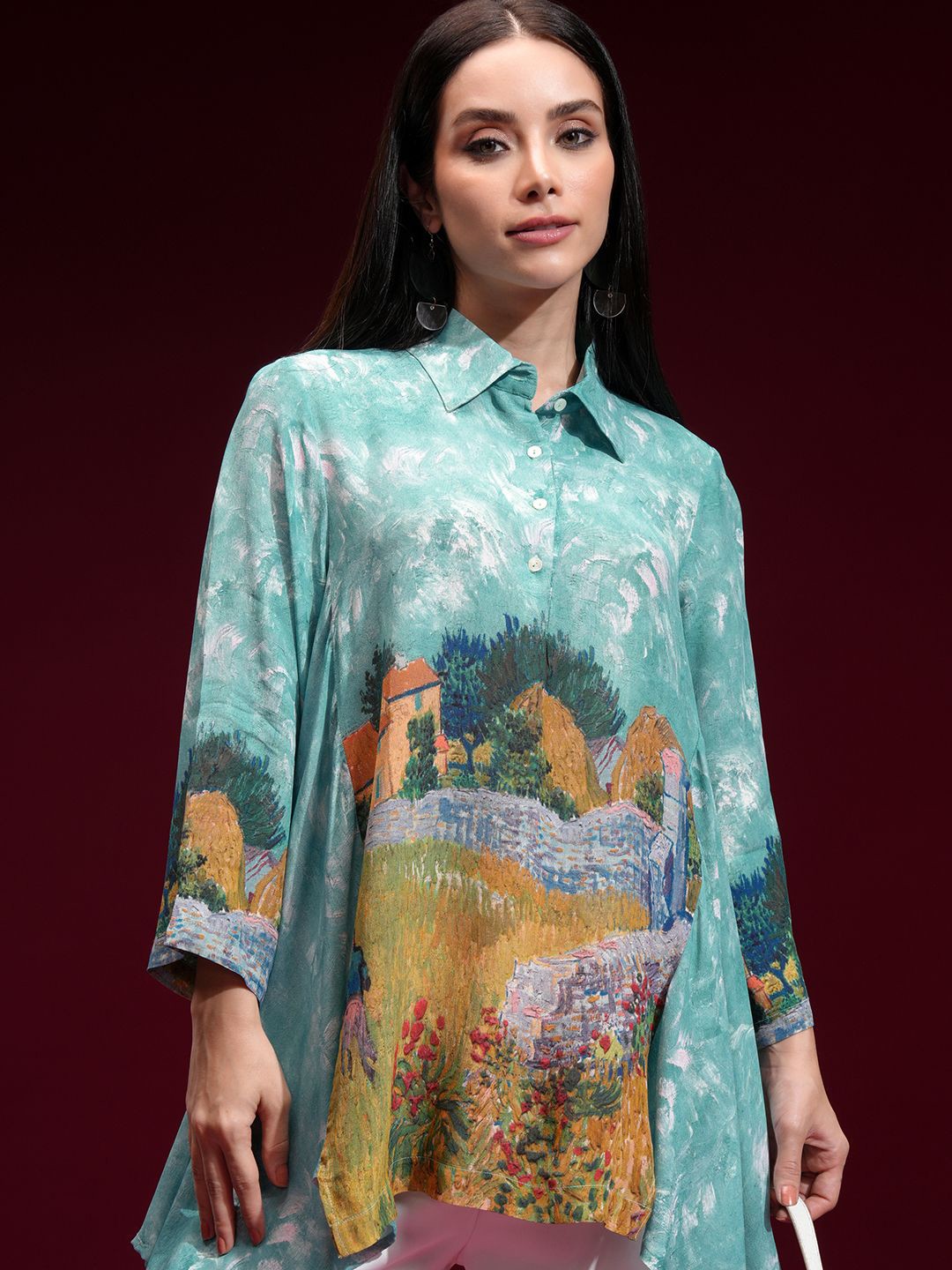 

Vishudh Women Printed Shirt Style Top, Blue