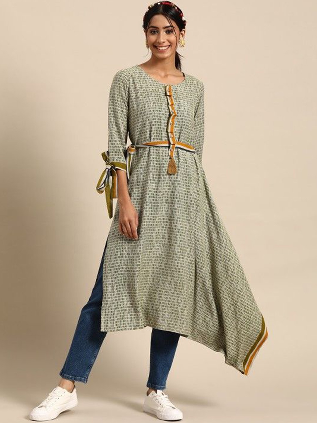 

Suha Geometric Printed Pure Cotton Straight Kurta, Grey