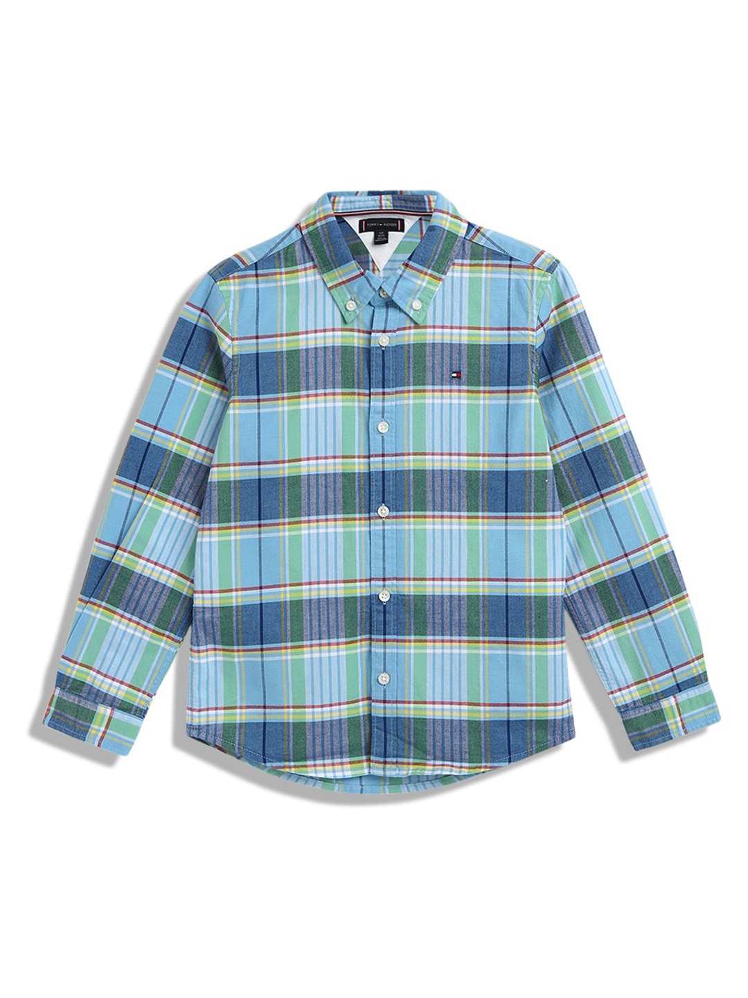 

Tommy Hilfiger Boys Button-Down Collar Tartan Checked Cotton Casual Shirt, Blue