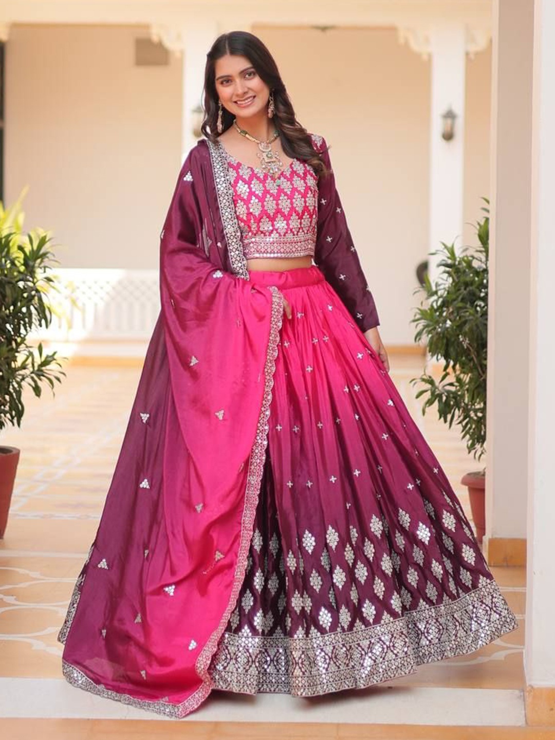 

KALINI Embroidered Ready to Wear Lehenga & Blouse With Dupatta, Pink