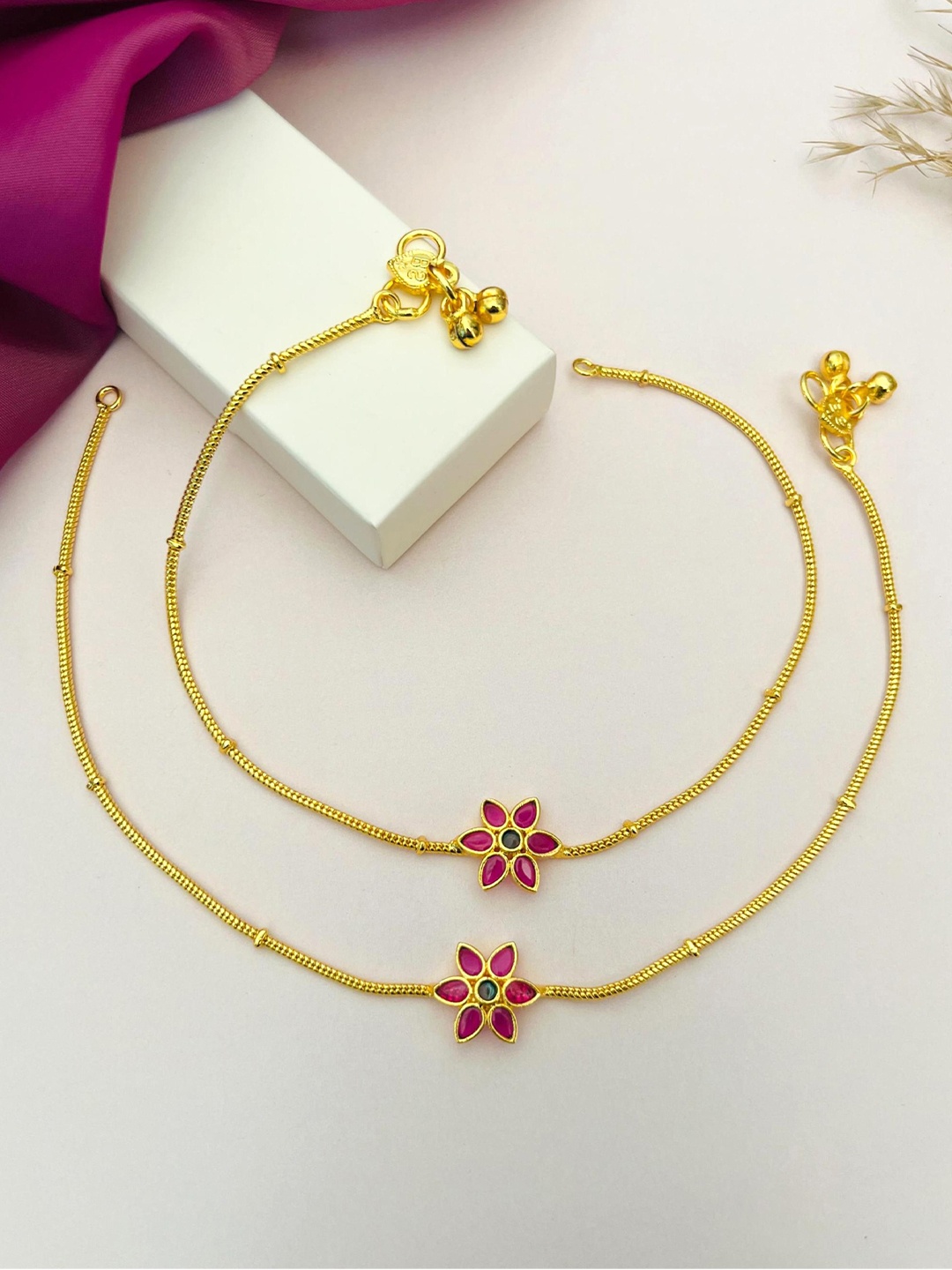

Anouk Set Of 2 Gold-Plated Stones Studded & Beads Anklets