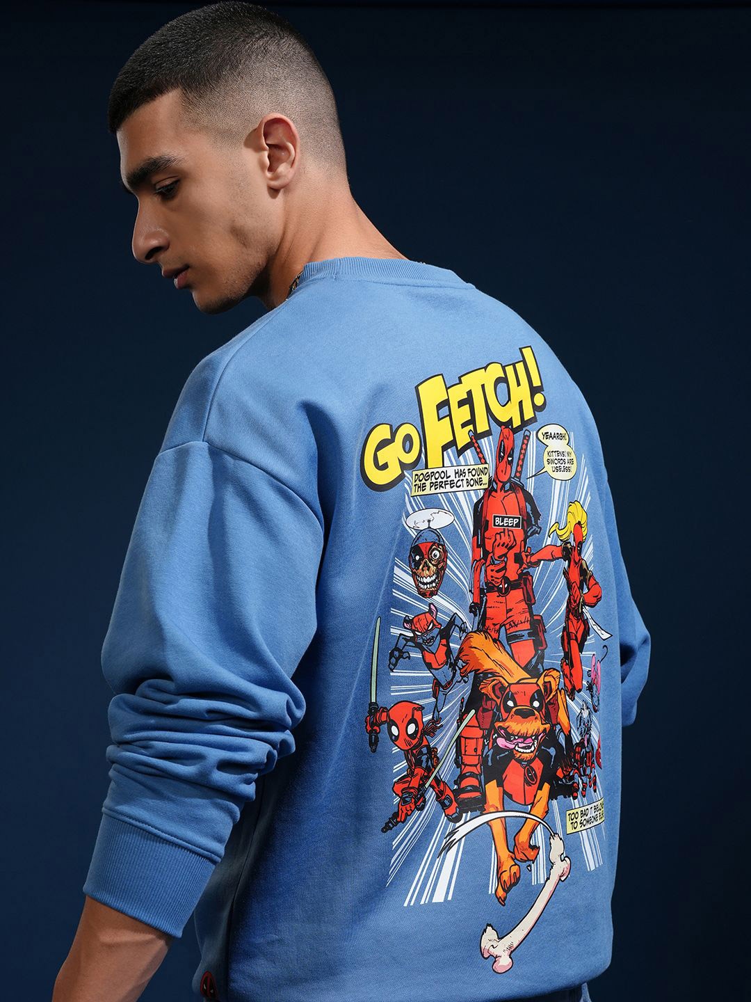 

HIGHLANDER Marvel Deadpool Men Drop Shoulder Oversized Sweatshirt, Blue