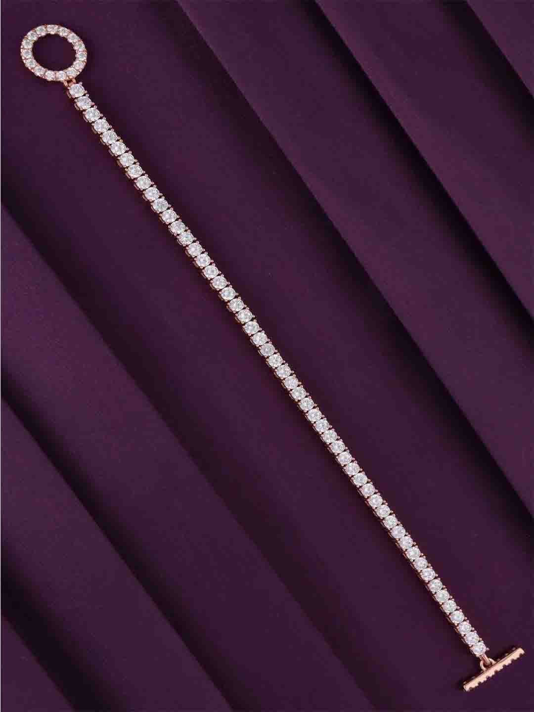 

KAI JEWEL Women 92.5 Sterling Silver CZ-Studded Rose Gold-Plated Solitaire Link Bracelet