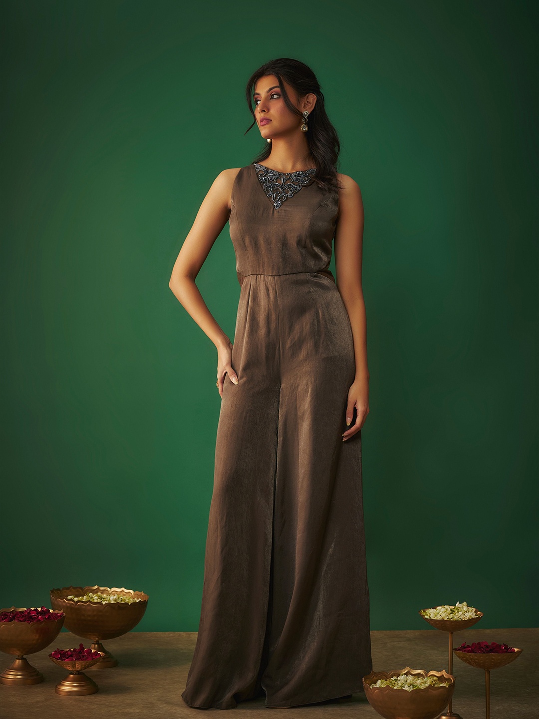 

Mehak Murpana Women Embroidered Basic Jumpsuit, Grey