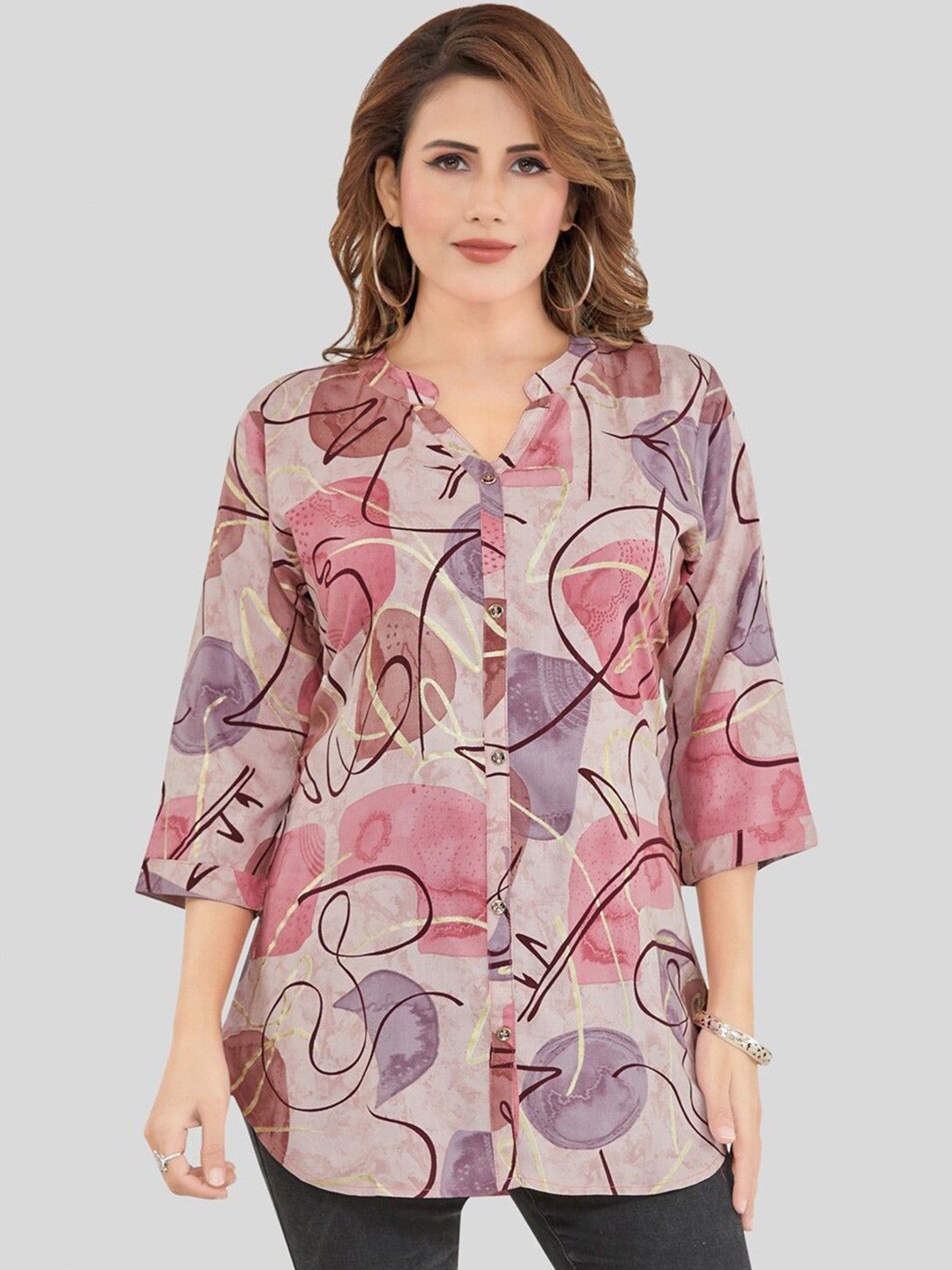 

TheSwagg Print Shirt Style Top, Pink