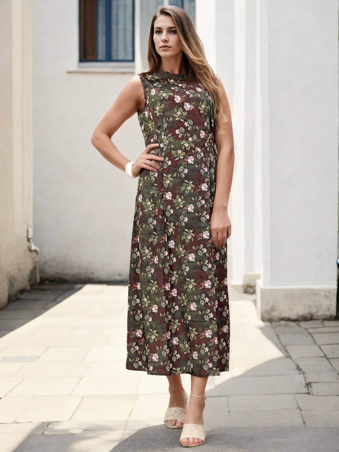 

Bucciato Private Limited Floral Print A-Line Maxi Dress, Coffee brown