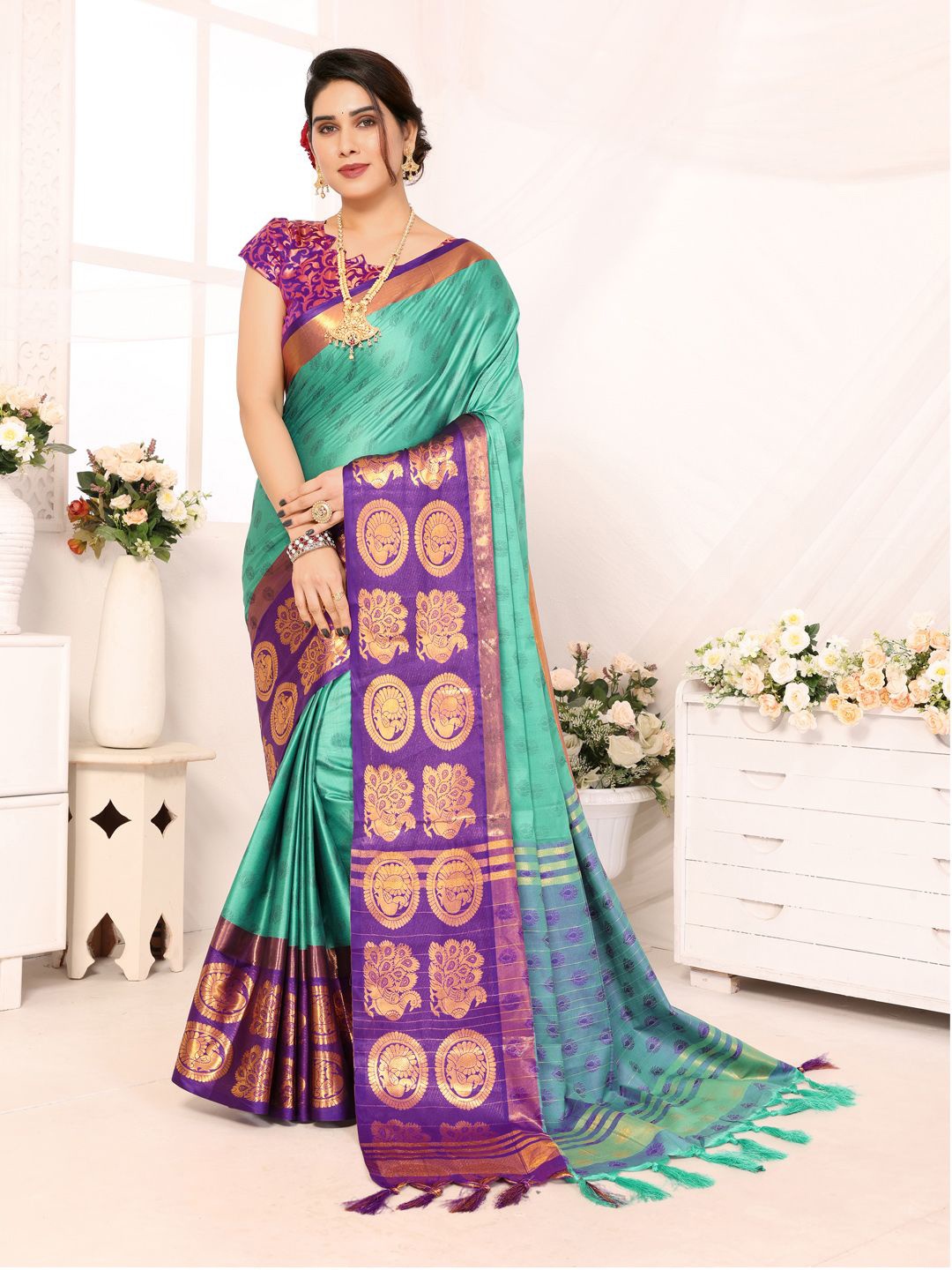 

yourwish Woven Design Zari Gadwal Saree, Blue