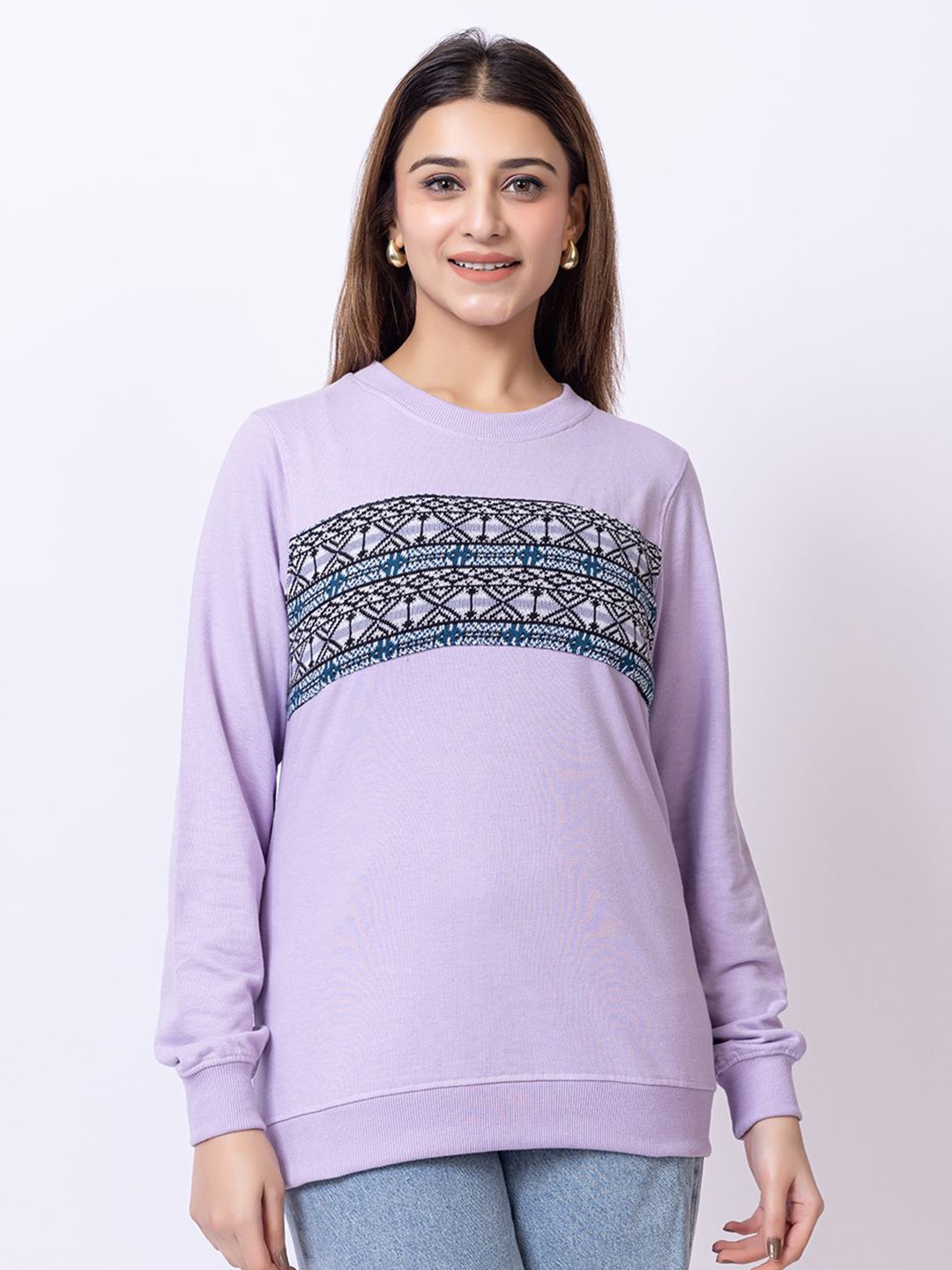 

DressBerry Women Printed Round Neck Sweatshirt, Purple