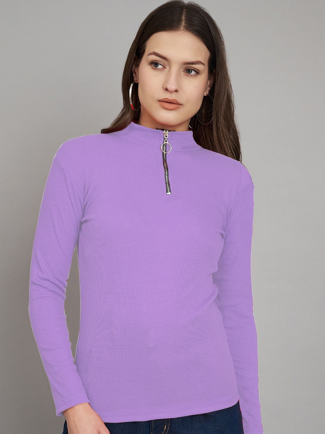 

Trend Level Women Ribbed High Neck Top, Purple