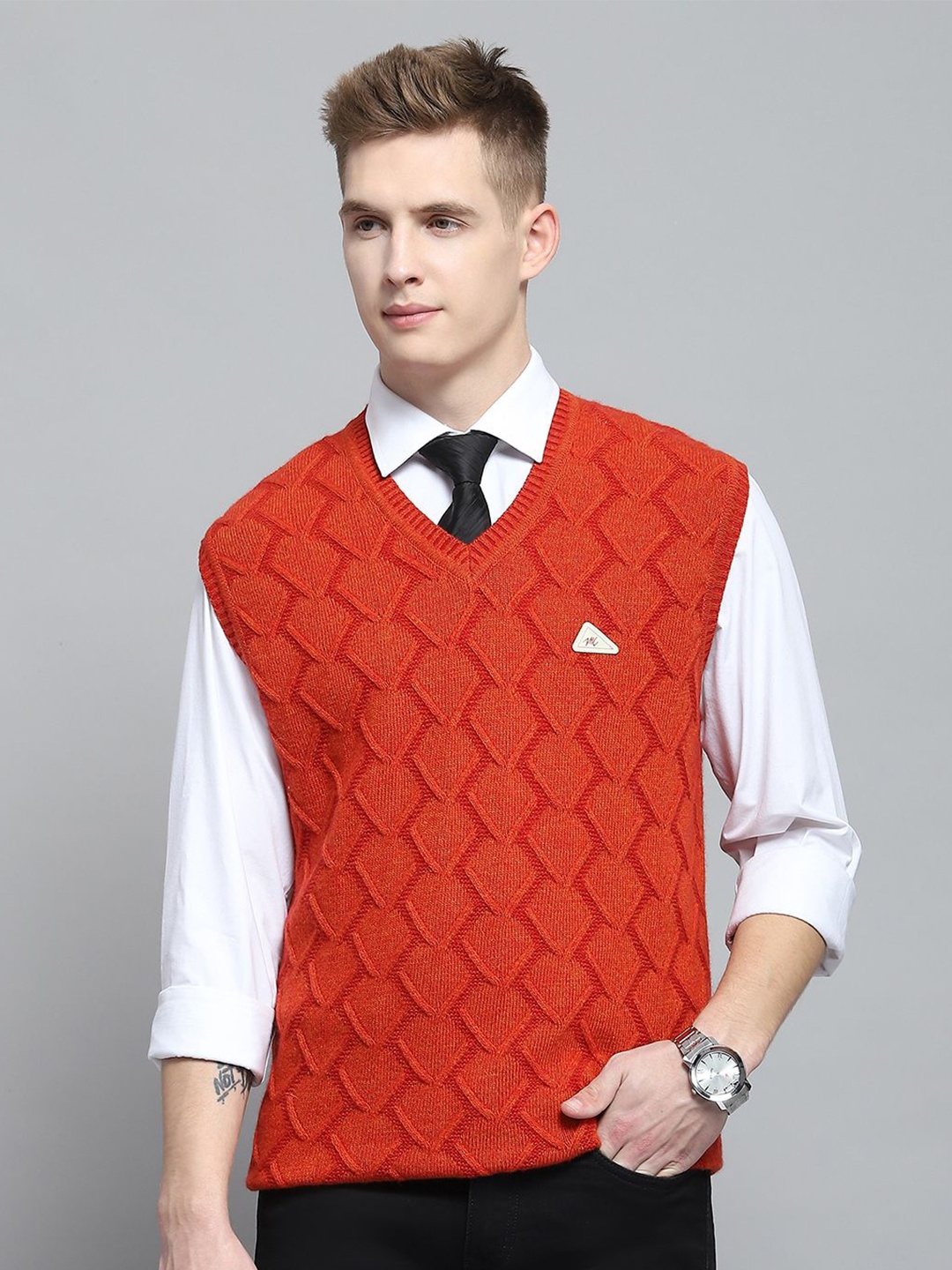 

Monte Carlo Men Chevron Woollen Pullover, Rust
