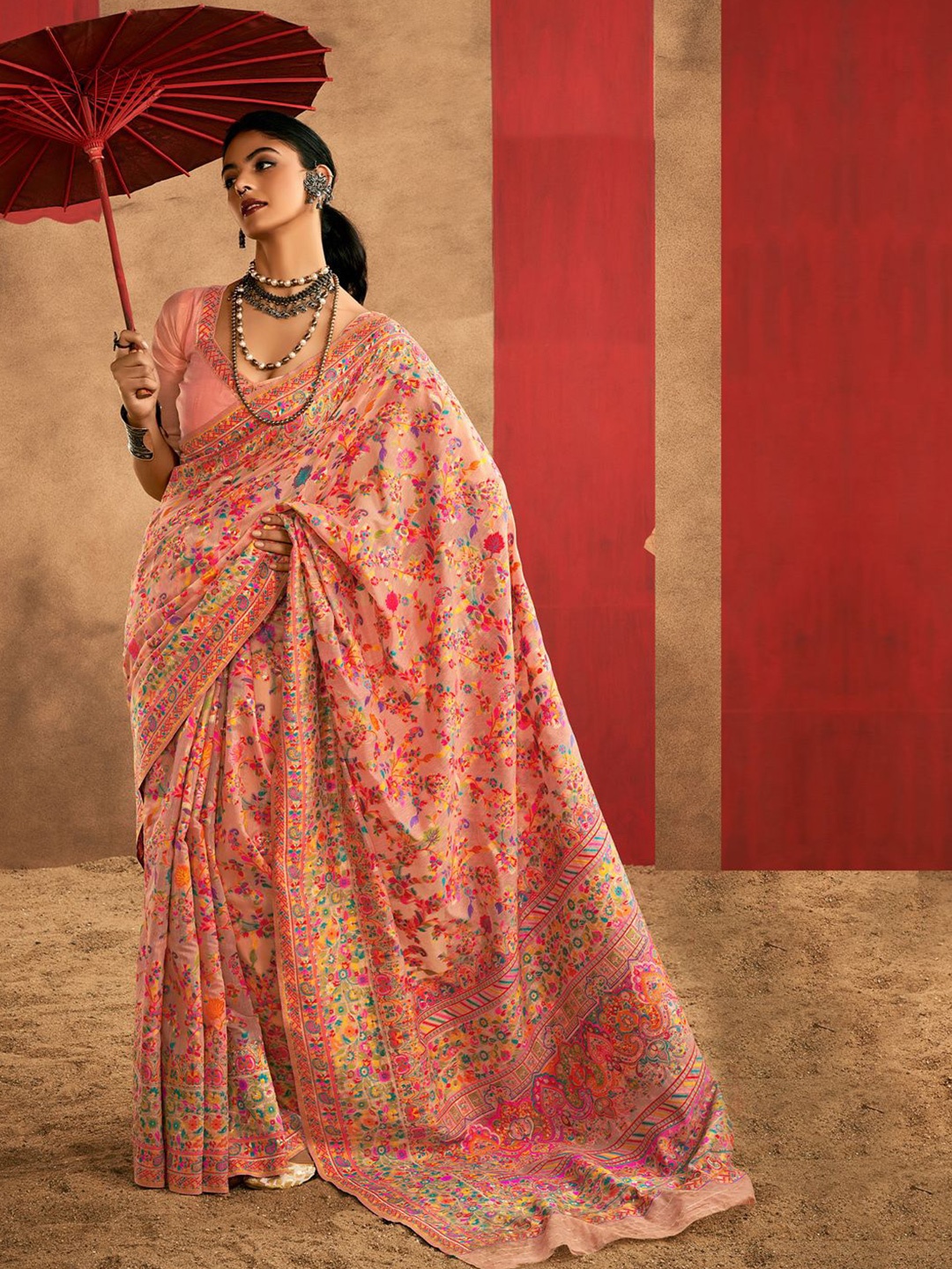 

Mitera Woven Design Zari Silk Cotton Saree, Peach