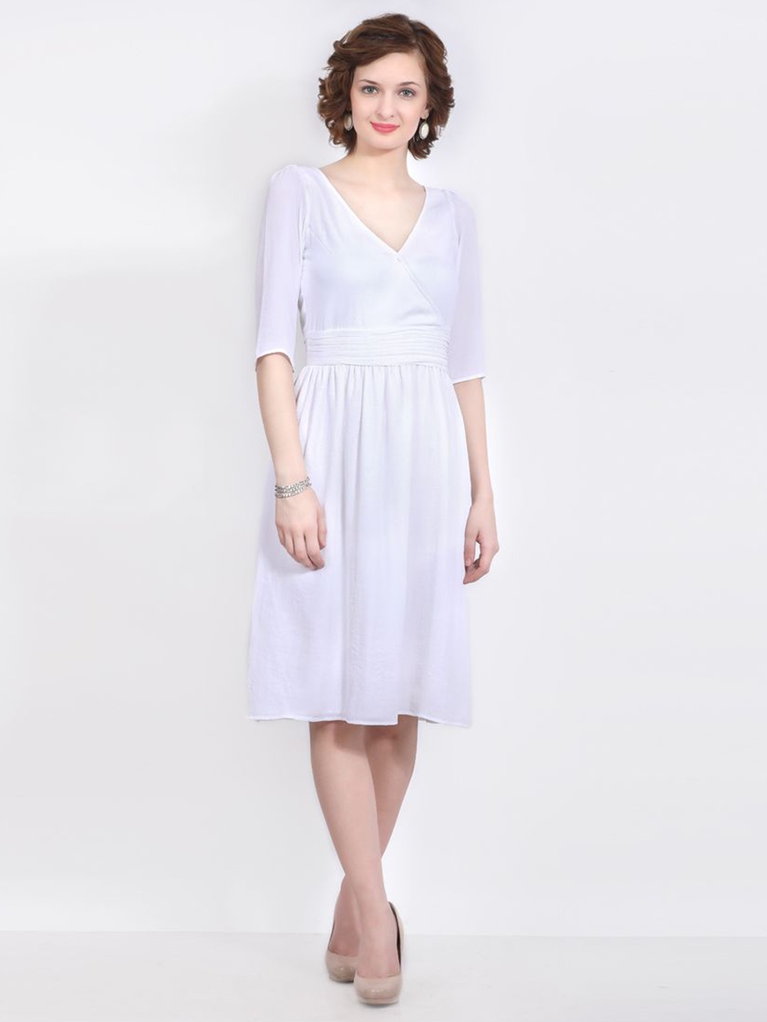 

DELIS Georgette Fit & Flare Dress, White