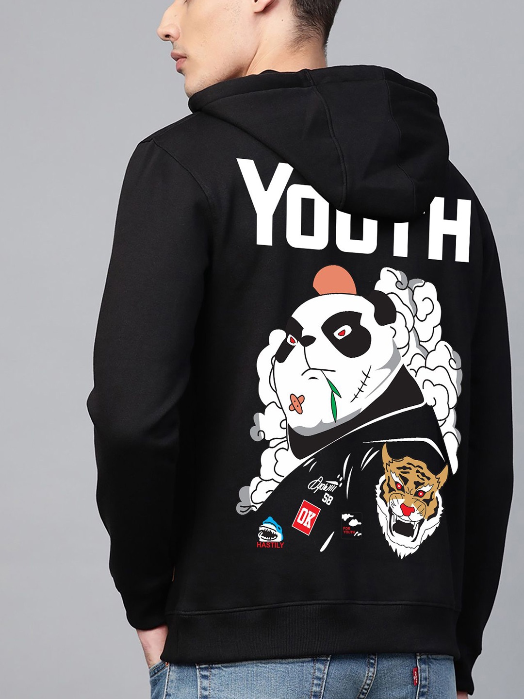 

zentik Men Printed Hooded Sweatshirt, Black