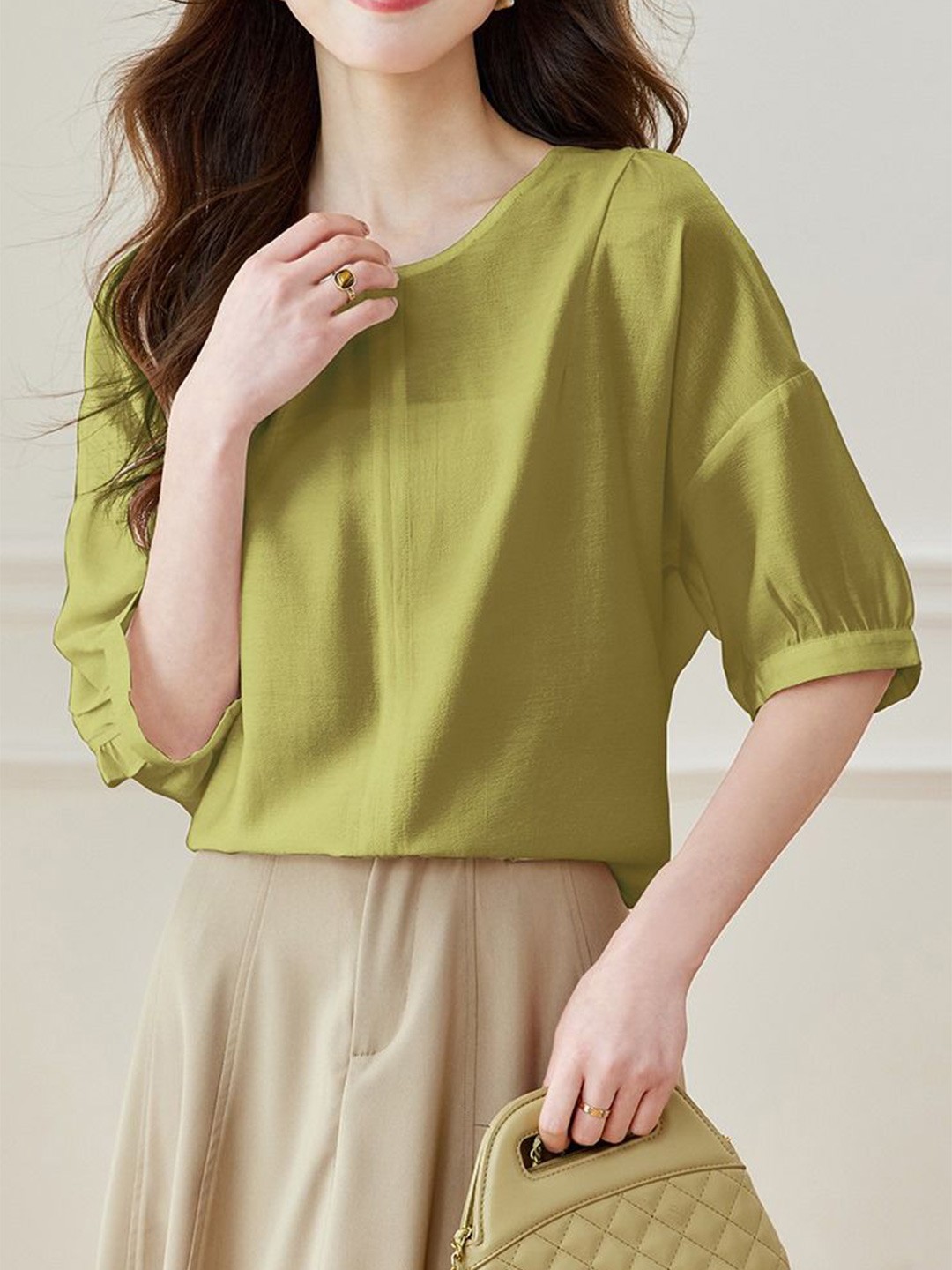 

StyleCast Women Round Neck Cotton A-Line Top, Green