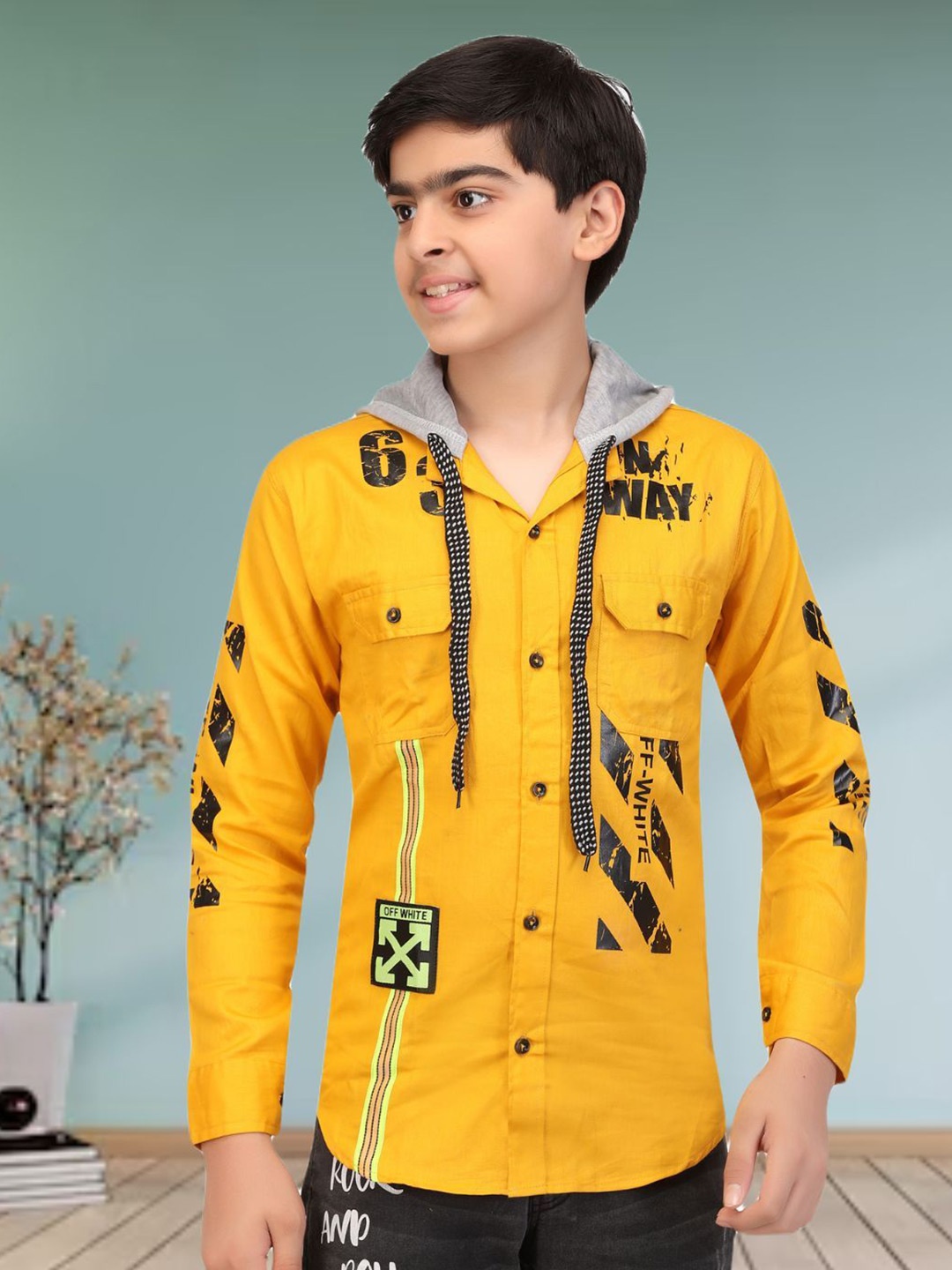

FASHION GRAB Boys Classic Hood Multi Striped Cotton Casual Shirt, Yellow