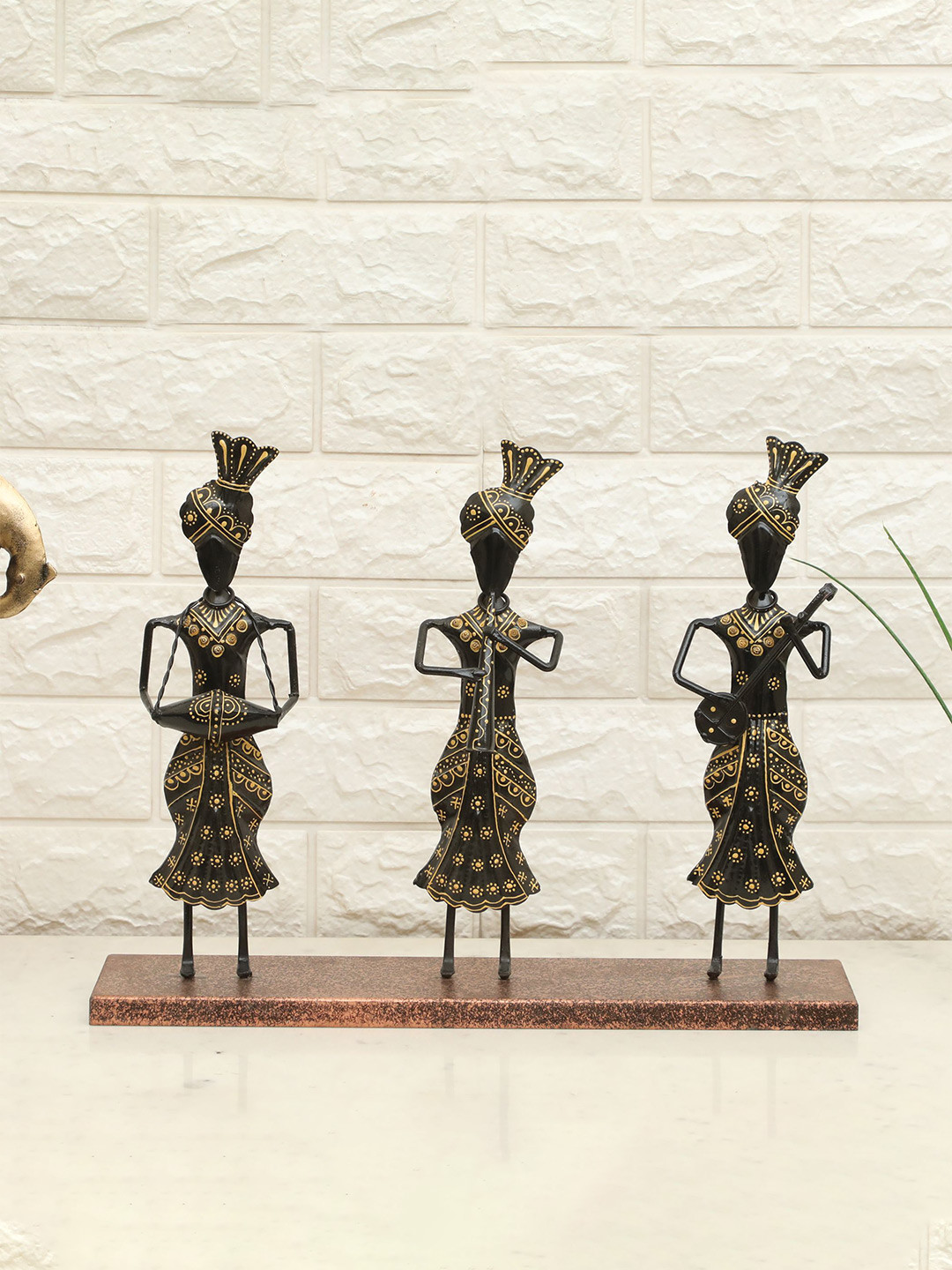 

vedas Mystical Indian Black & Yellow Printed F-Lena Musician Dolls MDF Showpiece