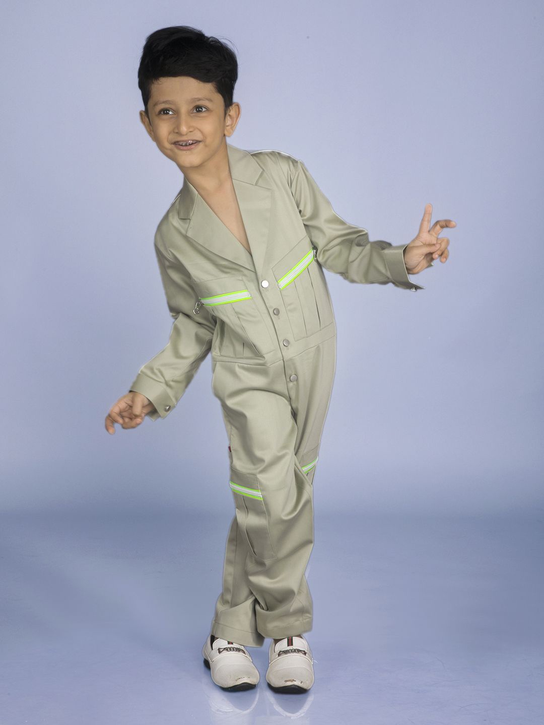 

BAYA COUTURE Boys Notched Lapel Collar Cotton Basic Party Jumpsuit, Olive