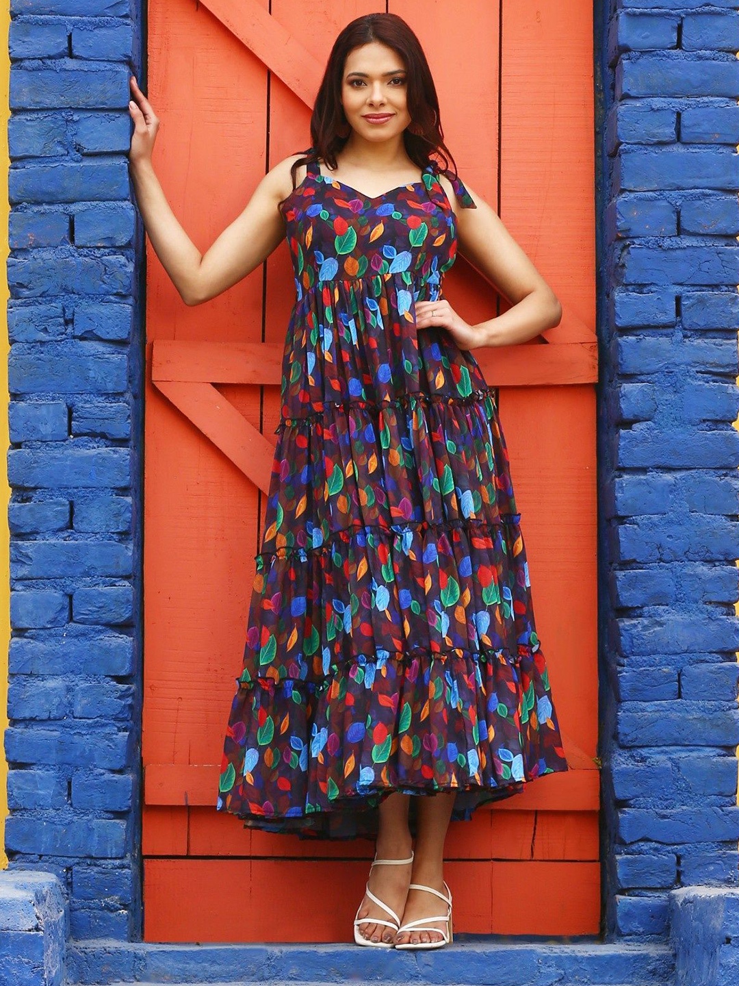

Miava Joylina Print Georgette Maxi Dress, Black