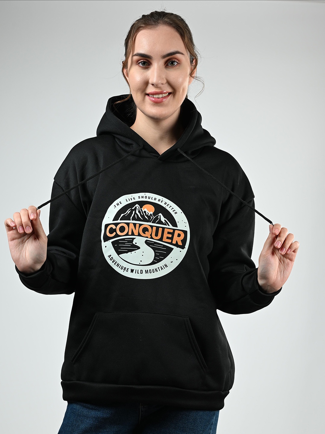 

StyleCast Women Printed Hooded Sweatshirt, Black