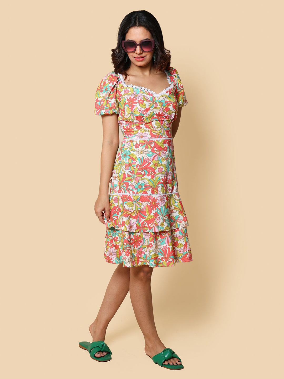 

KELLPAR Women Floral Printed Knee Length Fit & Flare Dress, Pink