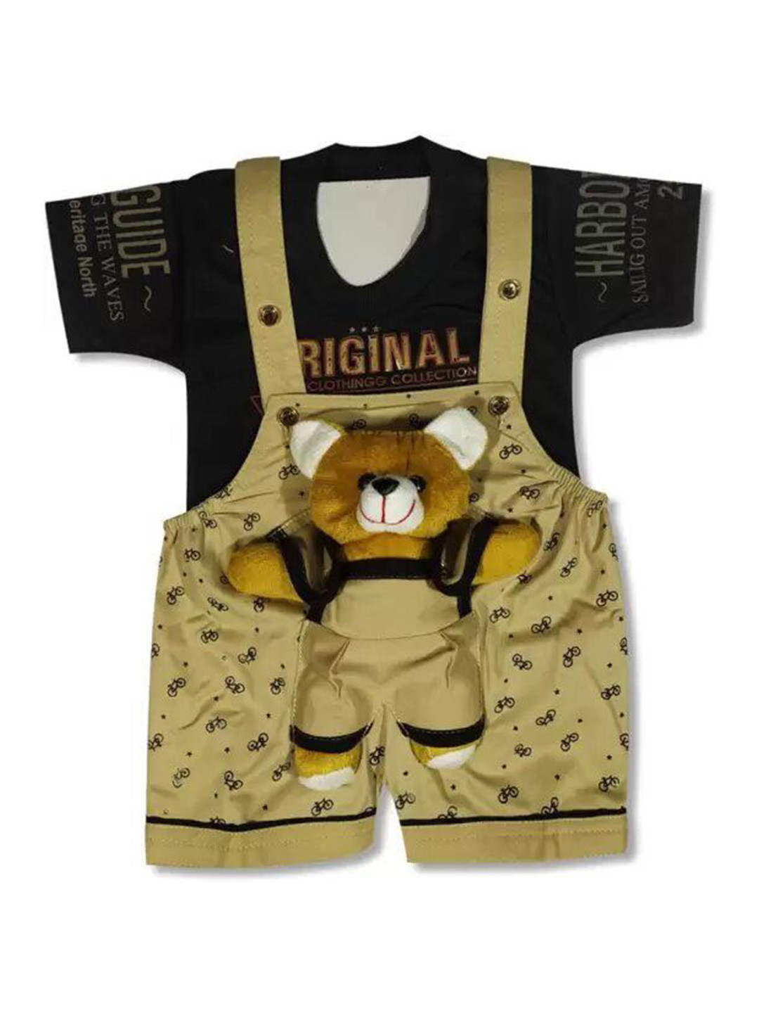 

SHREEVASA Infant Printed Sleeveless Dungarees With T-Shirt, Brown