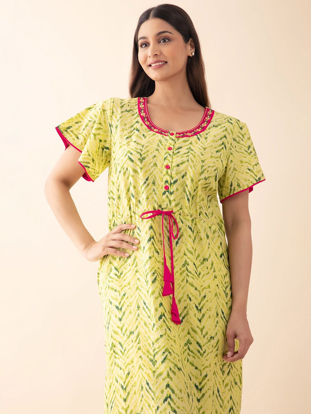 

Maybell Printed Maxi Nightdress, Yellow