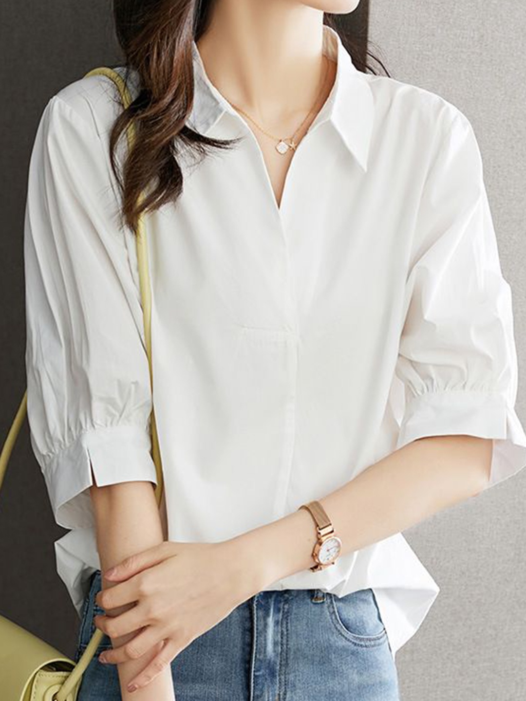 

StyleCast Shirt Collar Cotton Top, White