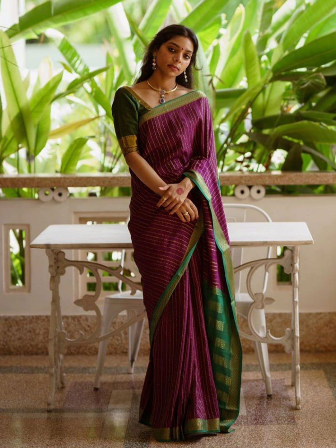 

Kriyansh Ethnic Motifs Zari Silk Cotton Kanjeevaram Saree, Purple