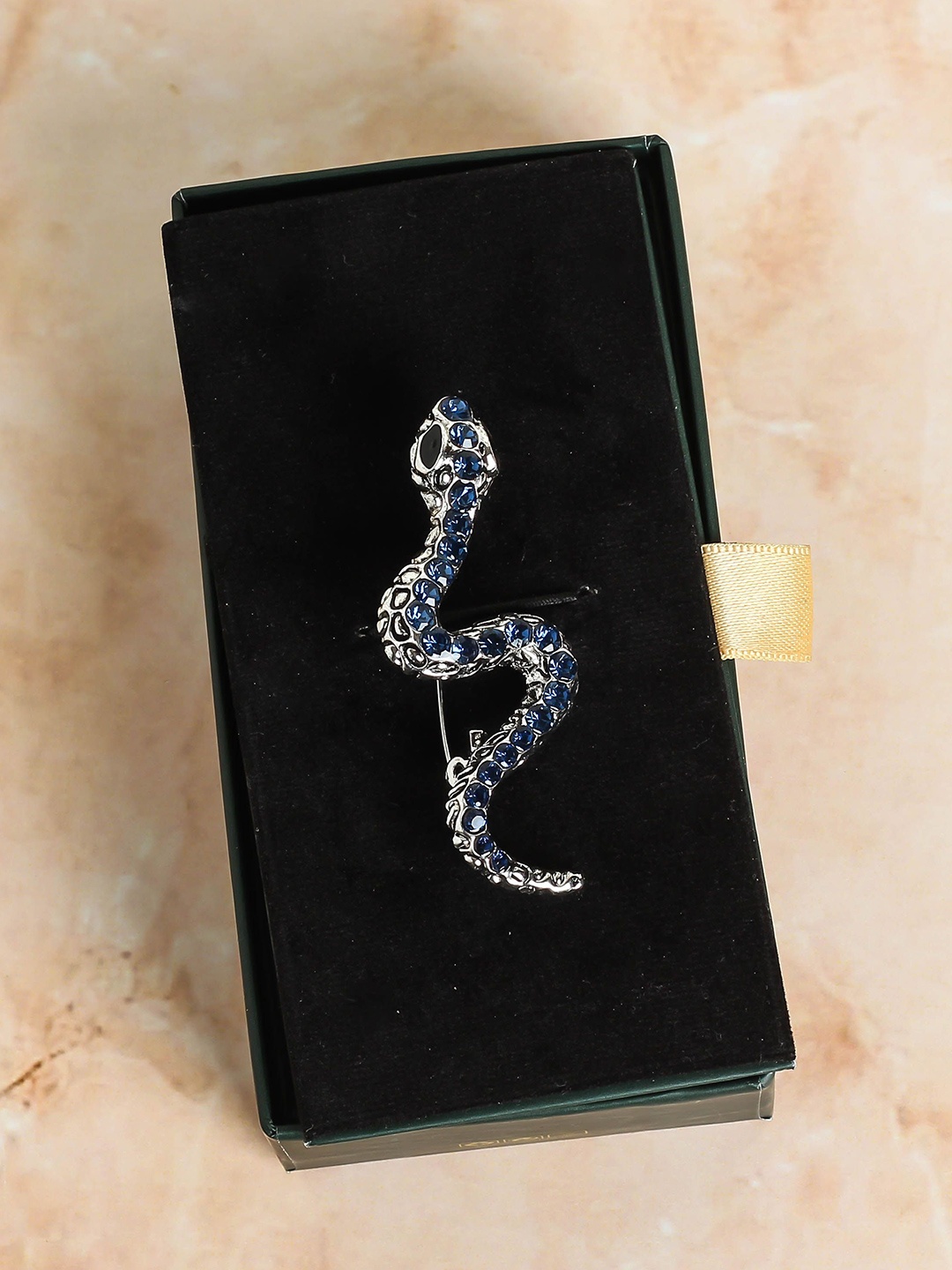 

Tossido Men Small Snake Textured Stone Studded Brooch, Silver