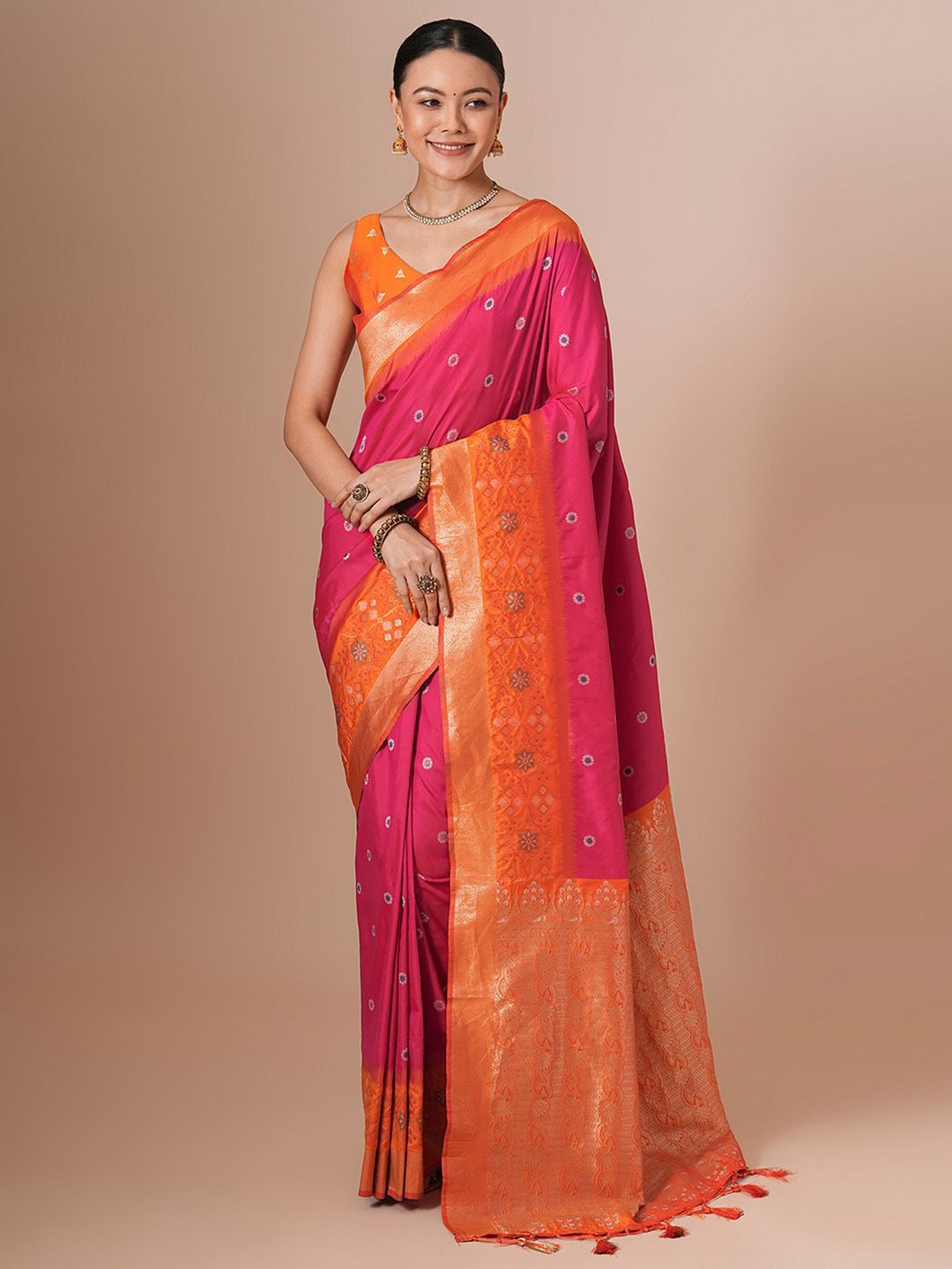 

House of Pataudi Woven Design Zari Banarasi Saree, Pink