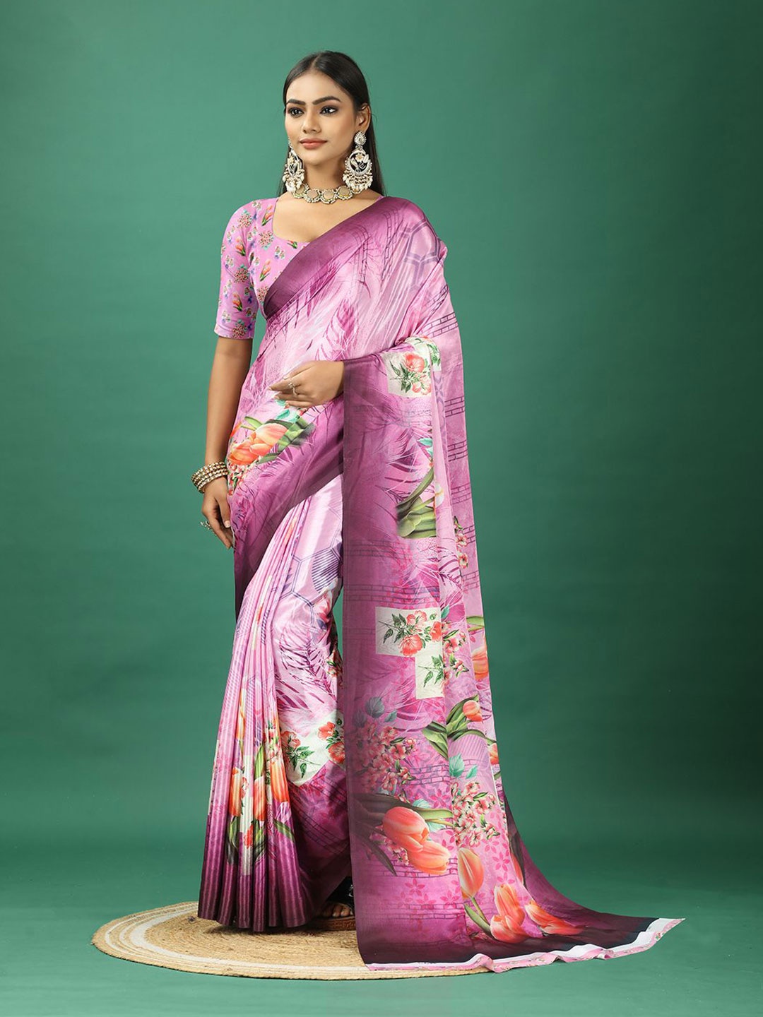 

A.V.M. SILK MILLS Floral Pure Crepe Saree, Burgundy