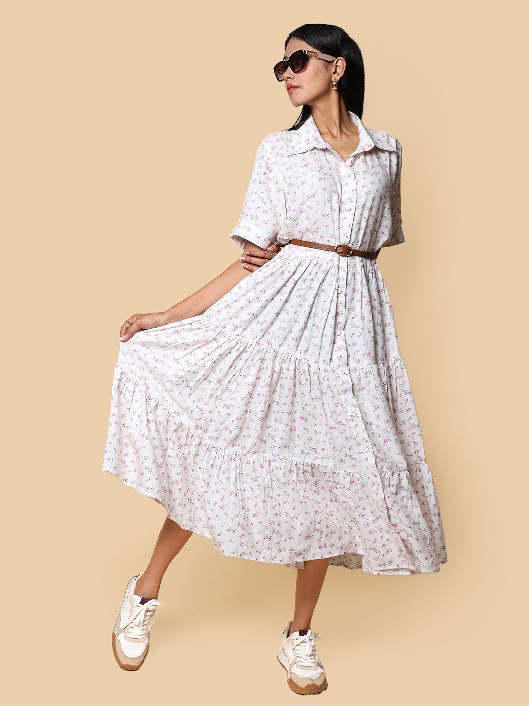 

KELLPAR Women Ethnic Motifs Printed A-Line Midi Dress, White