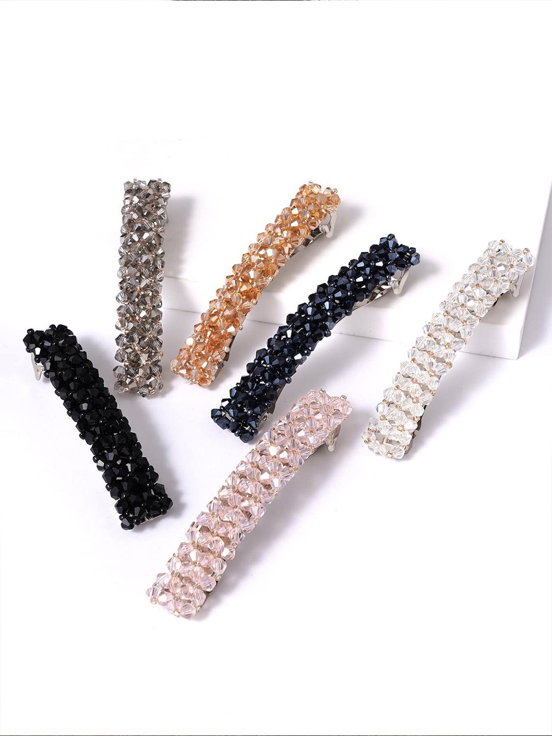 

Shining Diva Fashion Women Set of 6 Embellished French Barrette, Pink