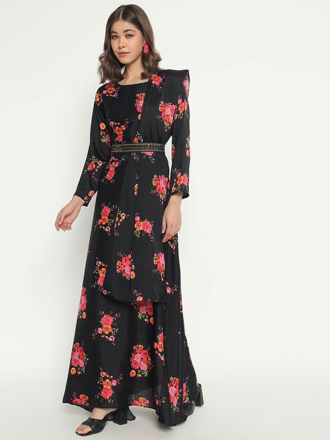 

Krunal Raiyani Women Cotton Floral Printed Fit & Flare Maxi Dress, Black