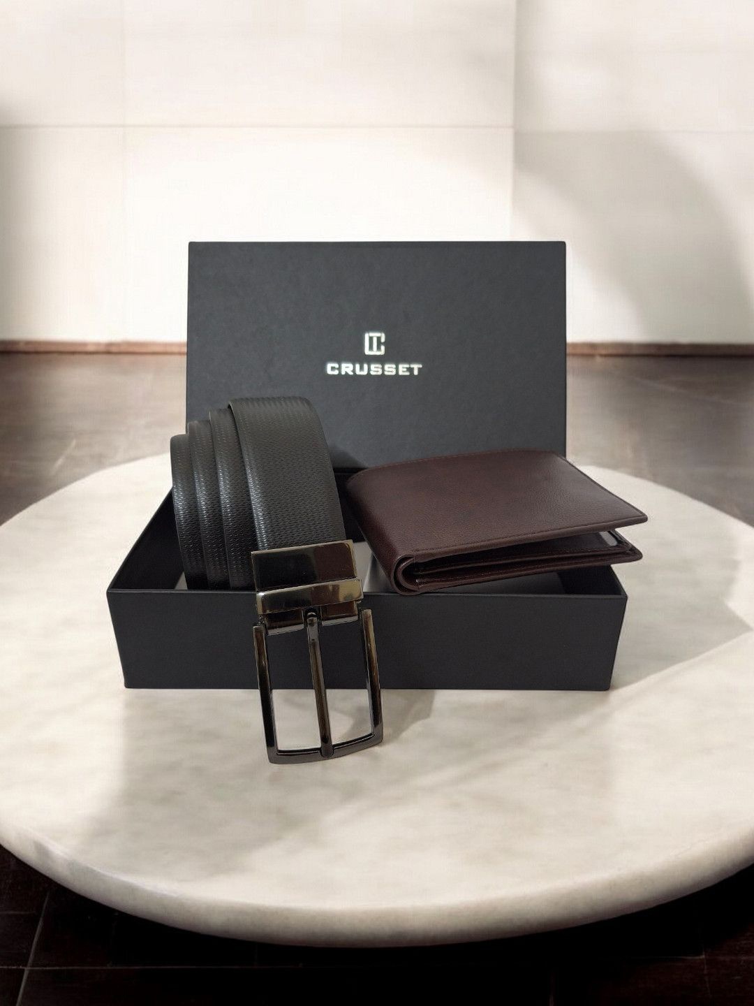 

CRUSSET Men Belt & Wallet Accessory Gift Set Comes with a box, Black