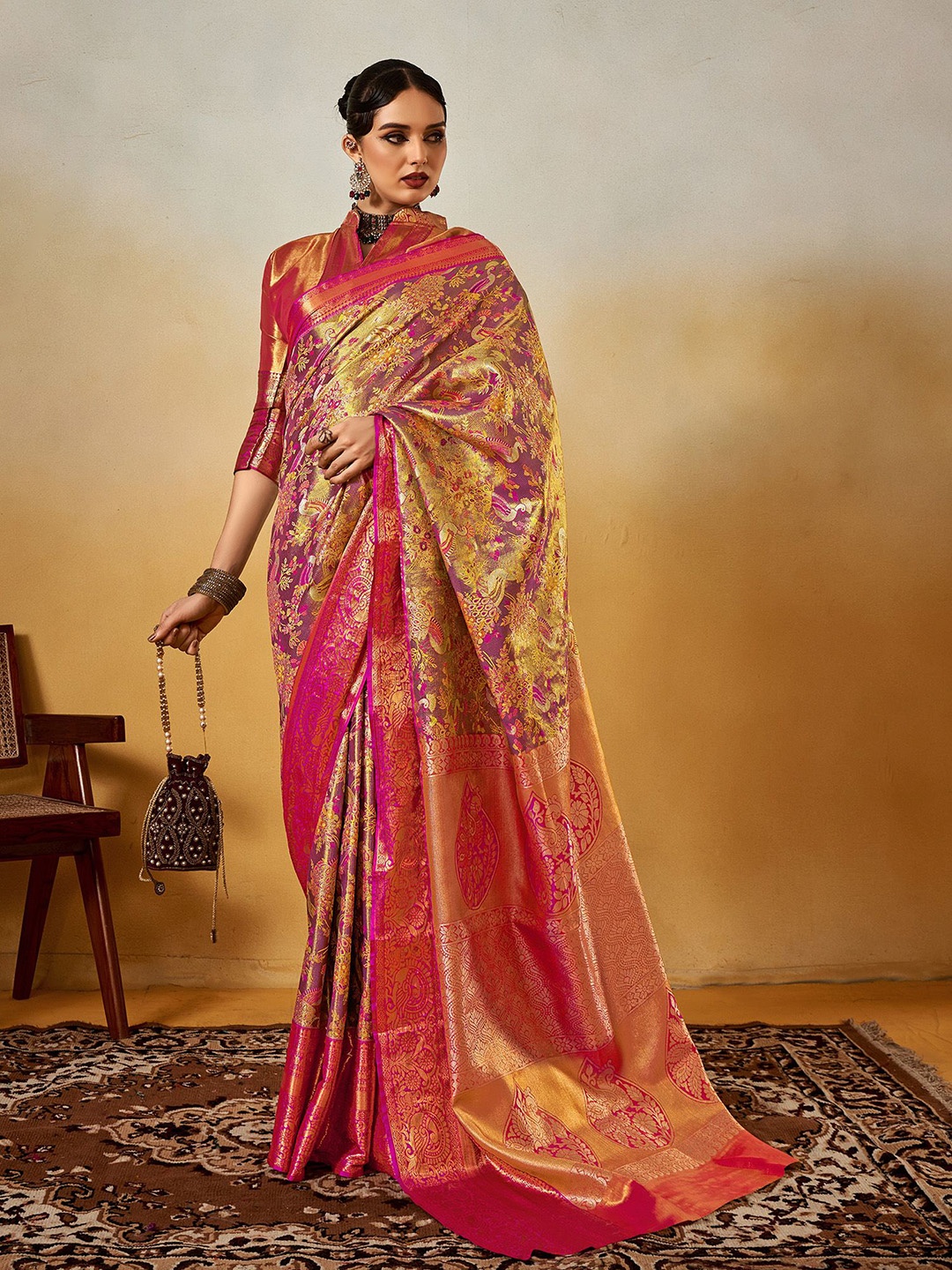 

elora Woven Design Zari Dharmavaram Saree, Violet