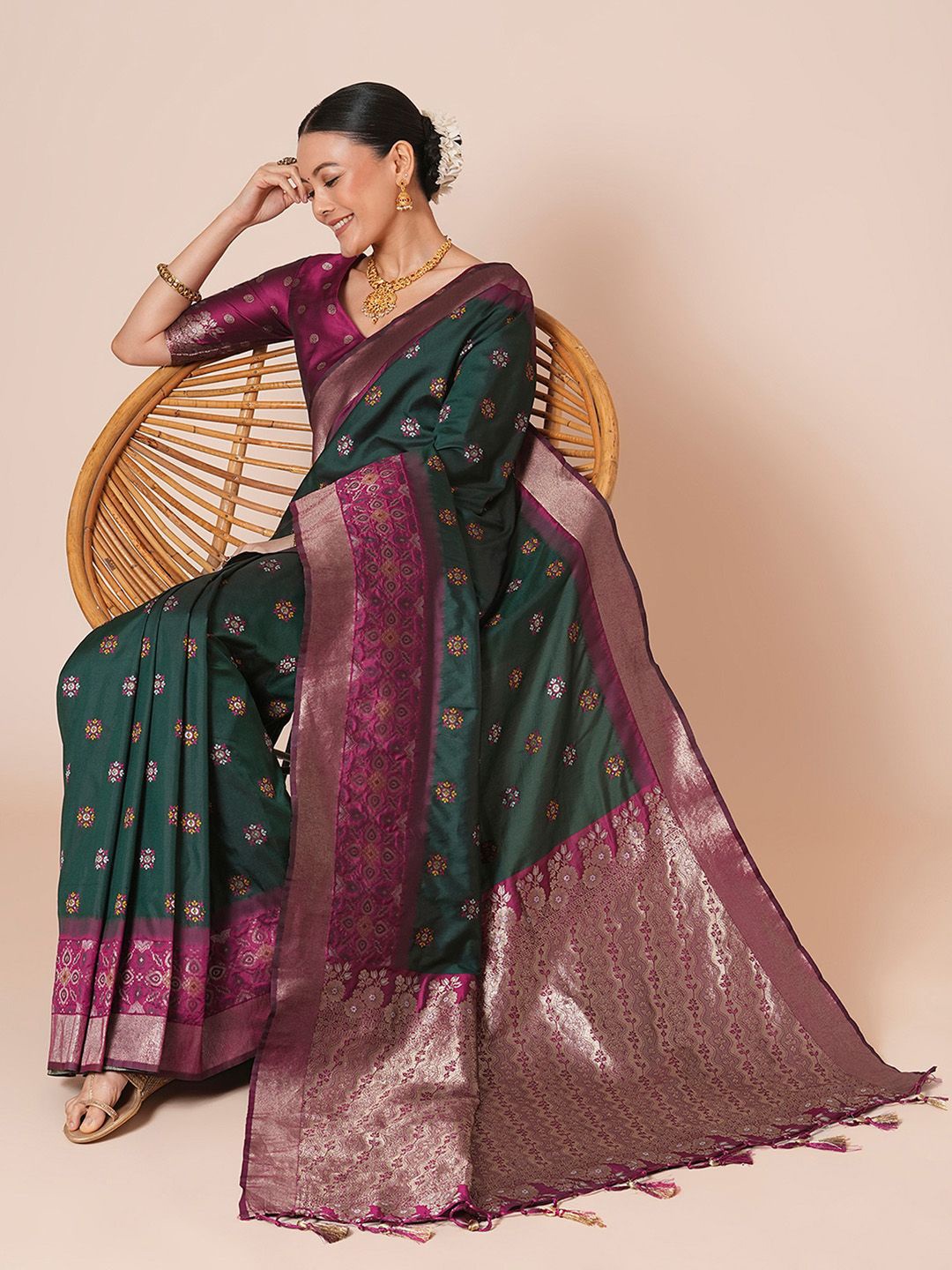 

House of Pataudi Woven Design Banarasi Saree, Green
