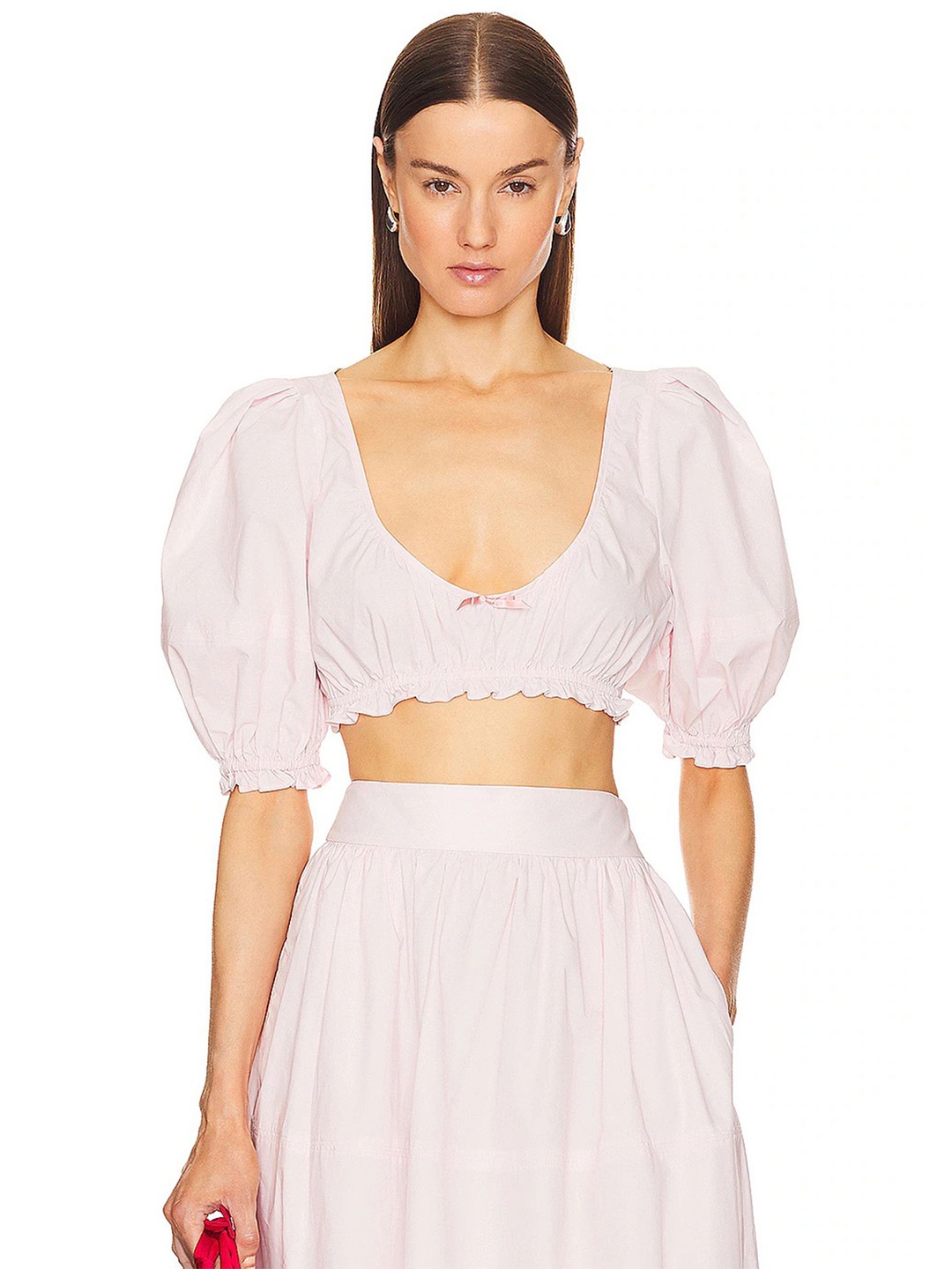 

LULU & SKY Puff Sleeve Crop Top, Pink