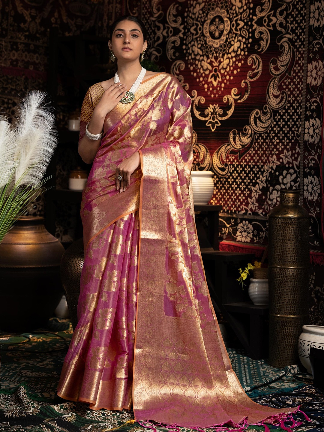 

GAJARAI Woven Design Zari Organza Saree, Purple