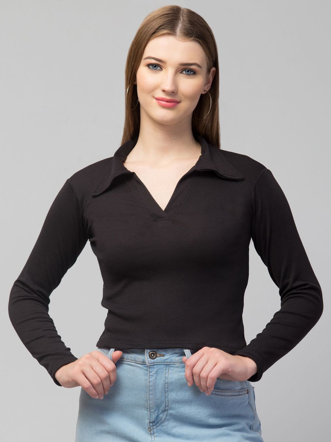 

Trend Level Cotton Fitted Ribbed Crop Top, Black