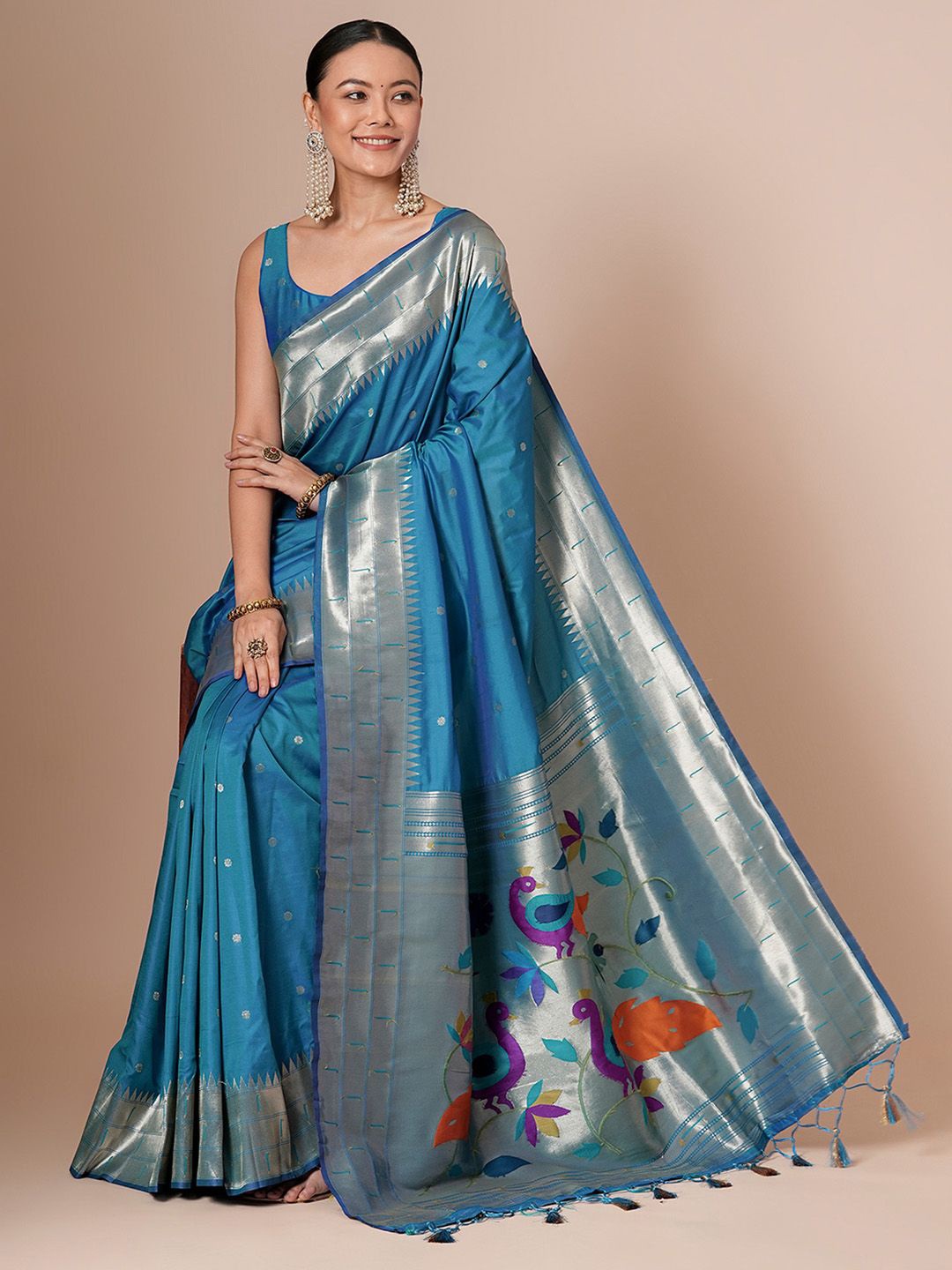 

House of Pataudi Woven Design Zari Paithani Saree, Blue
