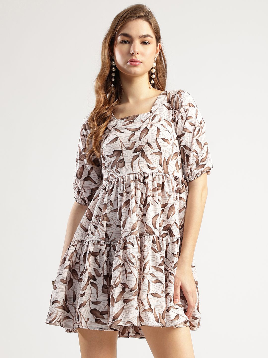 

T TRYON ULTIMATE Women Printed Tiered A-Line Dress, White