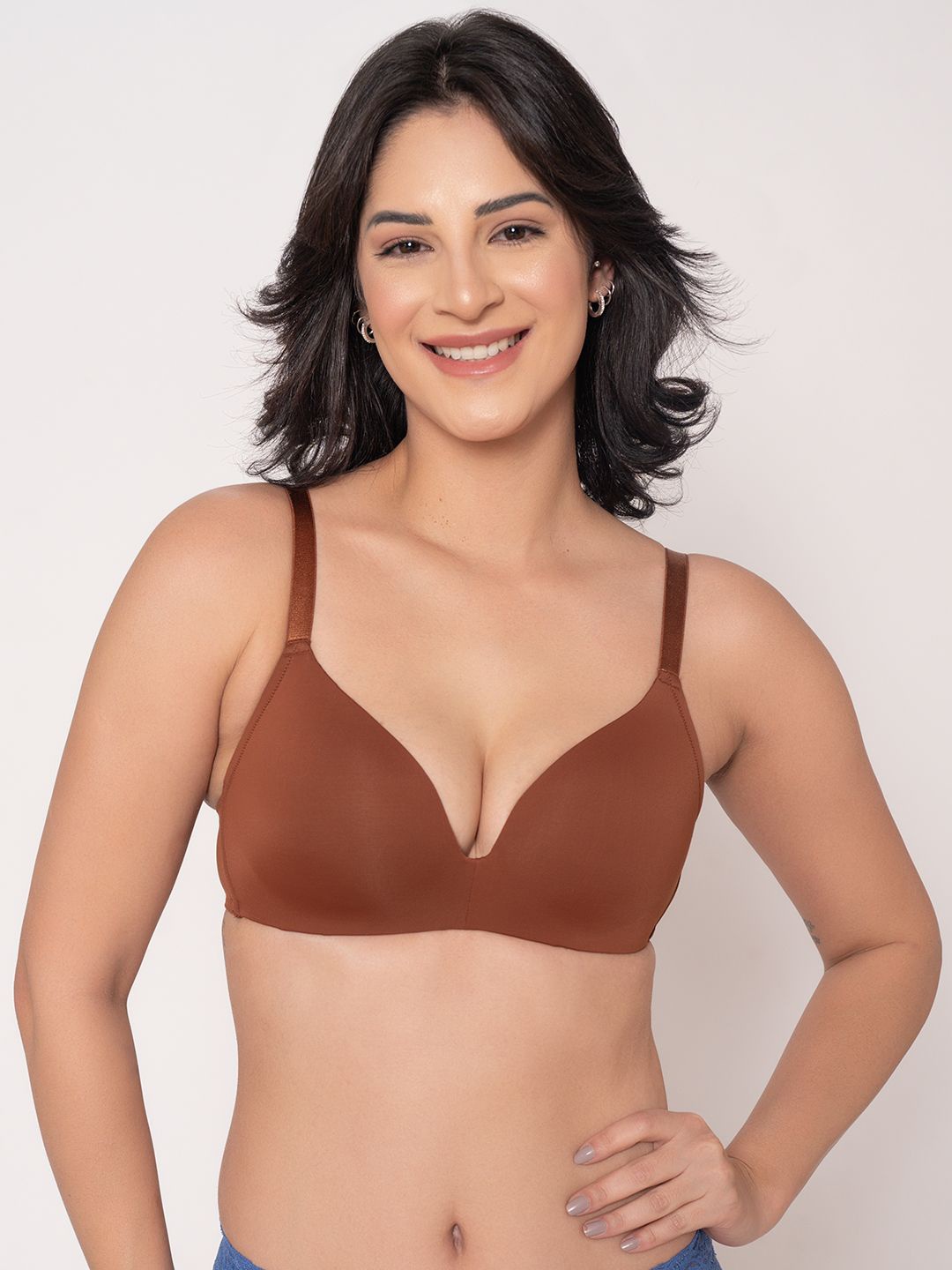 

Chelvet Women Bra Full Coverage Lightly Padded, Brown