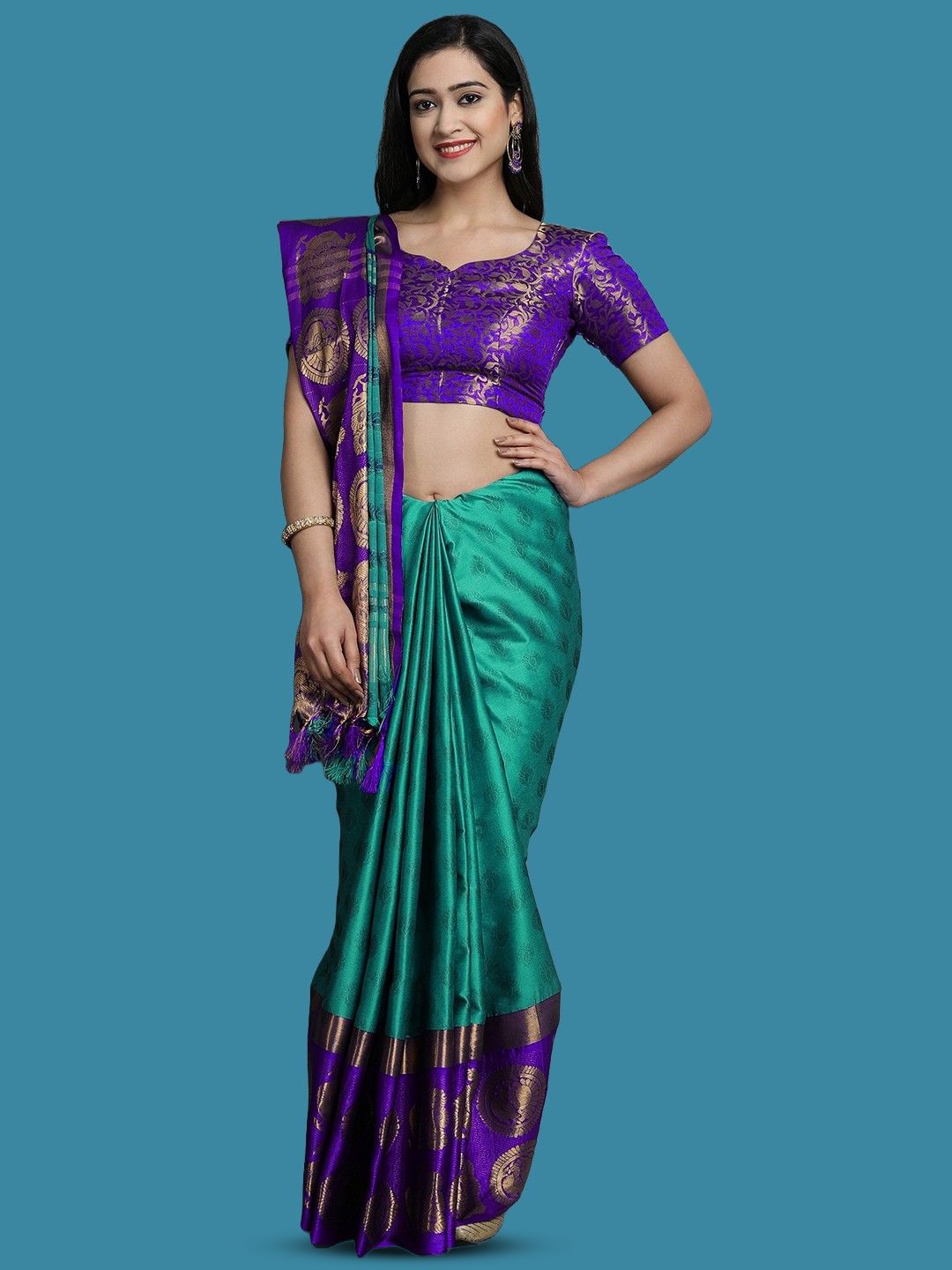 

yourwish Embellished Zari Gadwal Saree, Purple