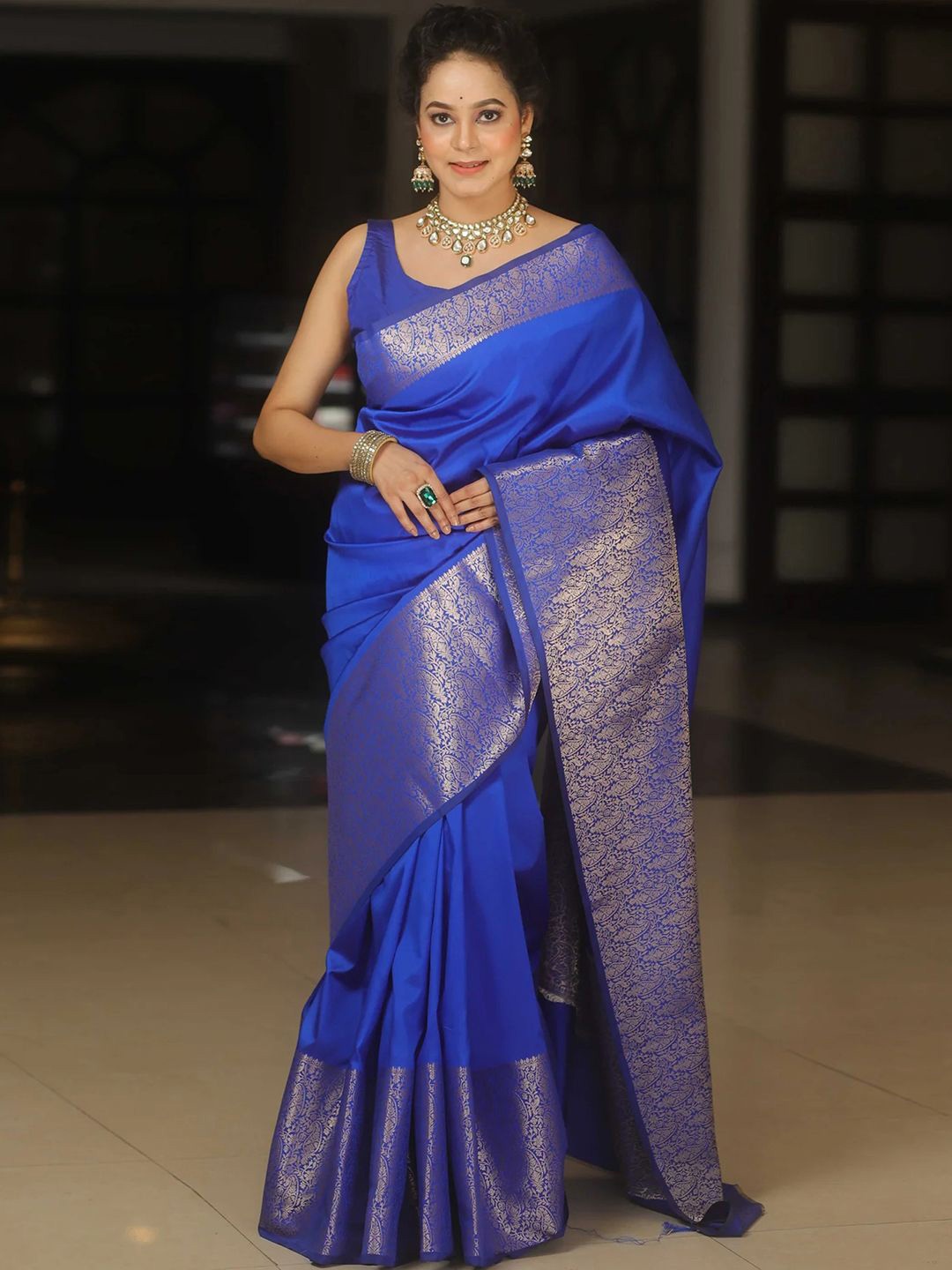 

KALINI Woven Design Zari Banarasi Saree, Blue