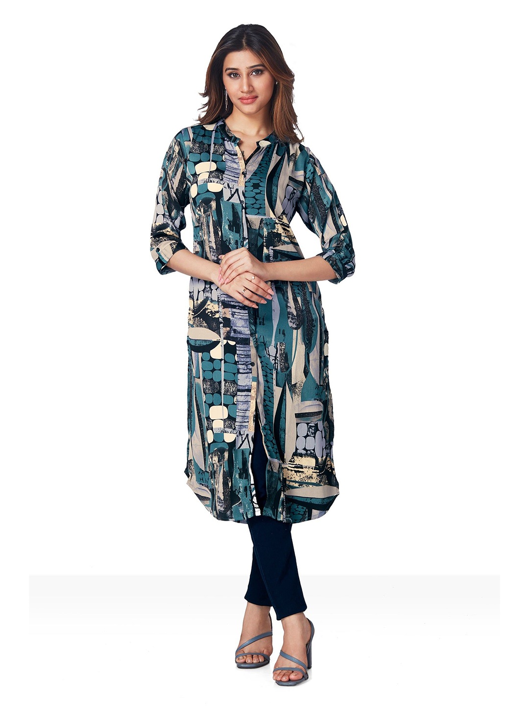 

FREYAA Printed Pure Cotton Straight Kurta, Blue