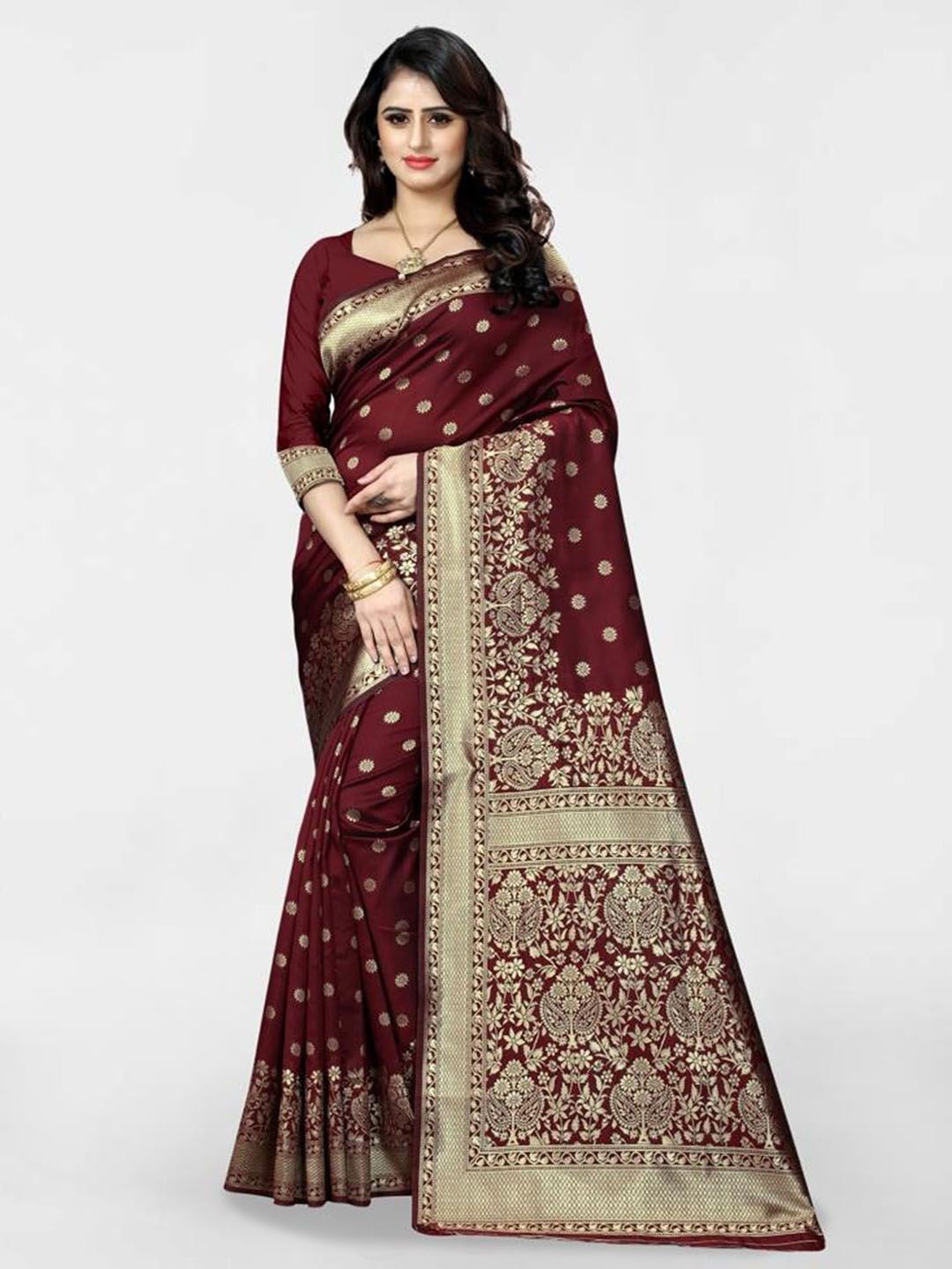 

KALINI Ethnic Motifs Woven Design Zari Banarasi Saree, Maroon