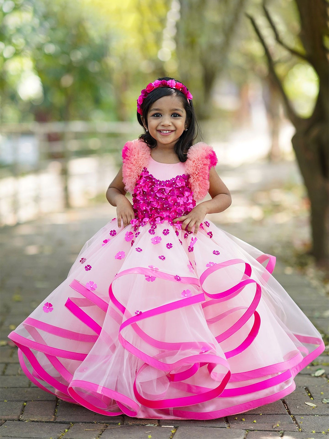 

Li & Li Boutique Girls Floral Applique Net Gown Maxi Dress, Peach