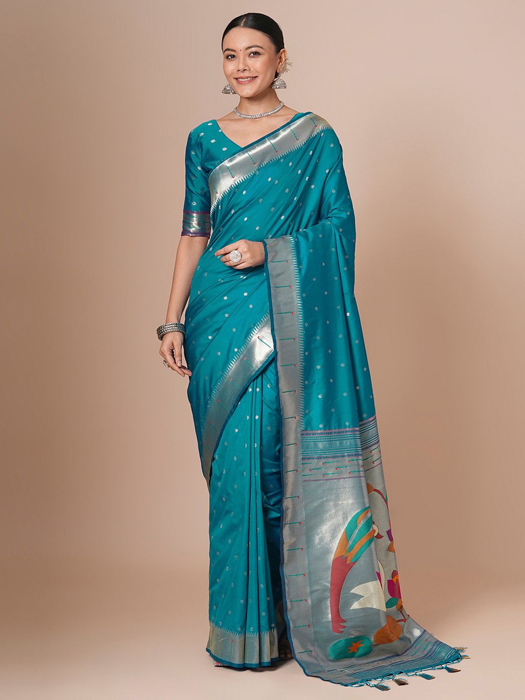 

House of Pataudi Woven Design Paithani Saree, Blue